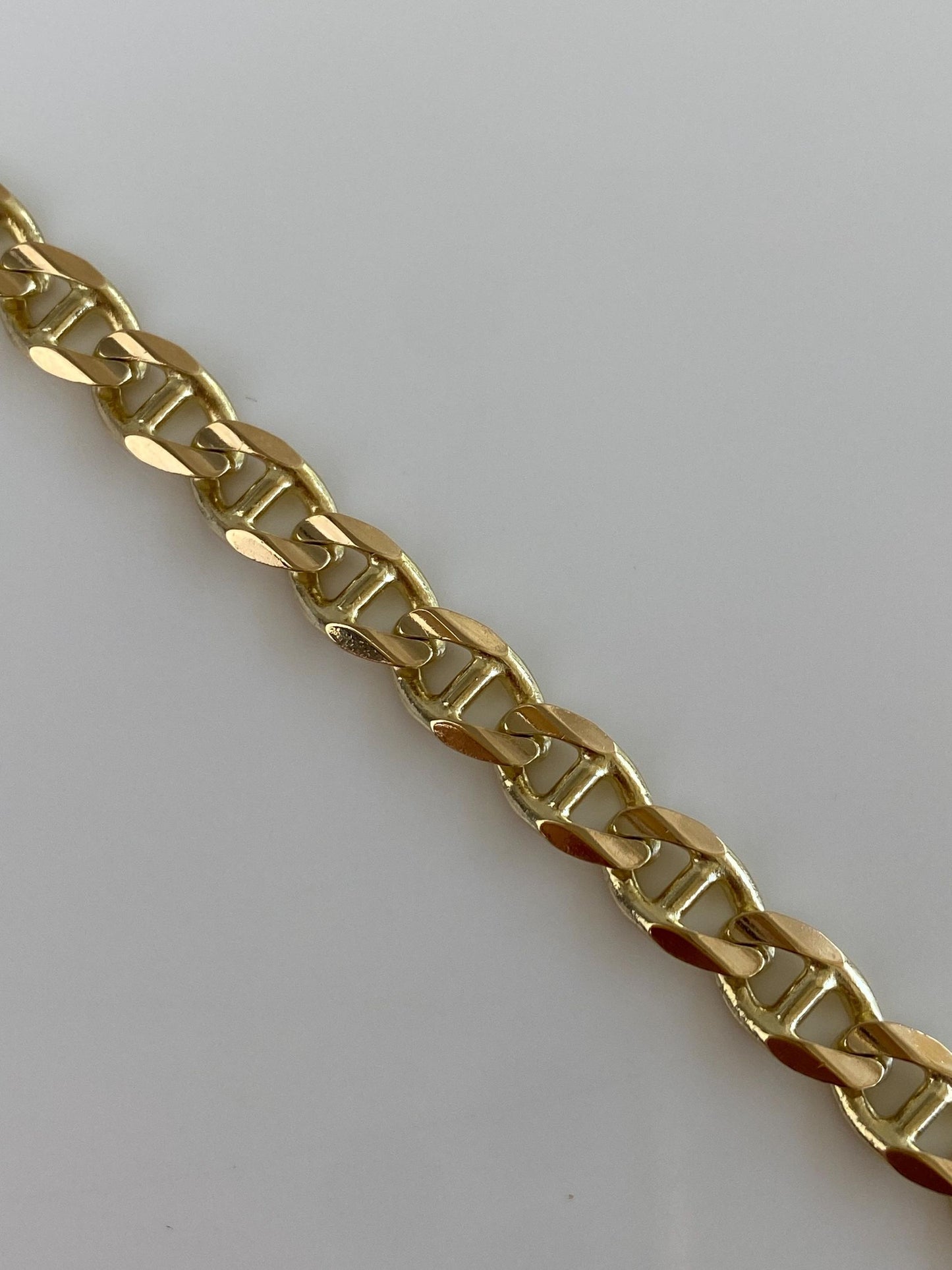 Vintage Solid 14k Yellow Gold Chunky Flat Mariner Chain Bracelet - 8.25 inches