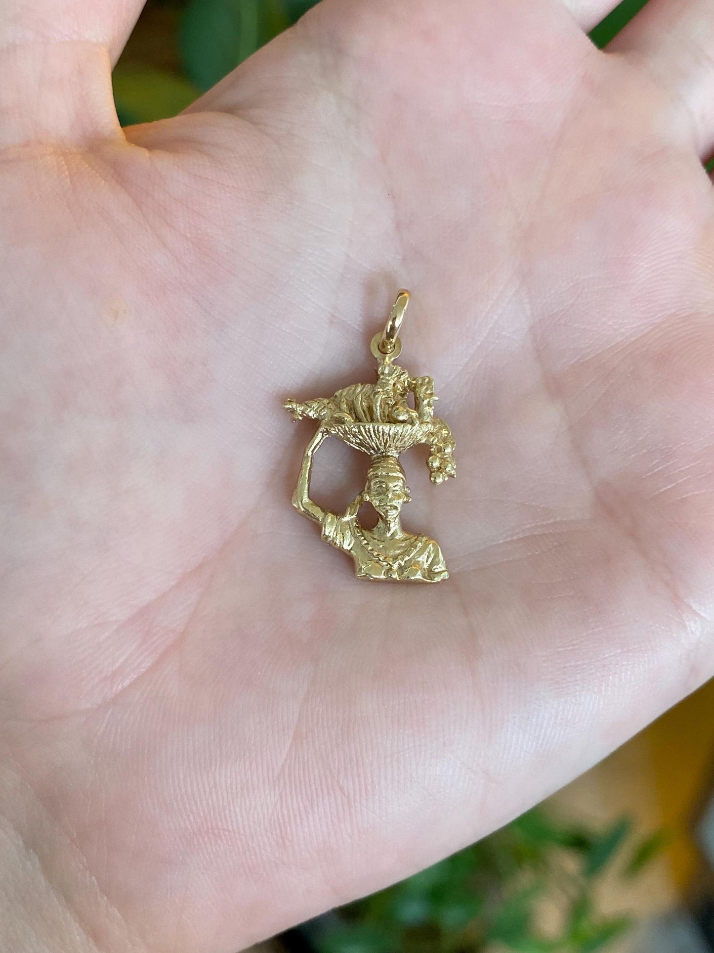 Solid 14k Yellow Gold Harvest Food Head-Carrier Lady Charm
