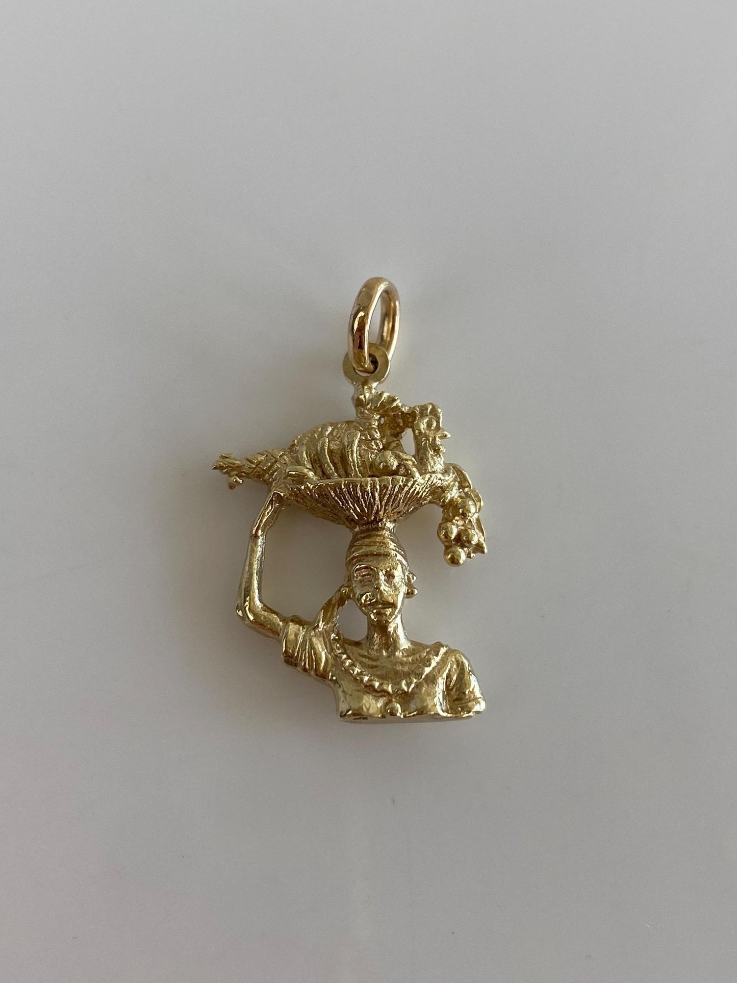Solid 14k Yellow Gold Harvest Food Head-Carrier Lady Charm