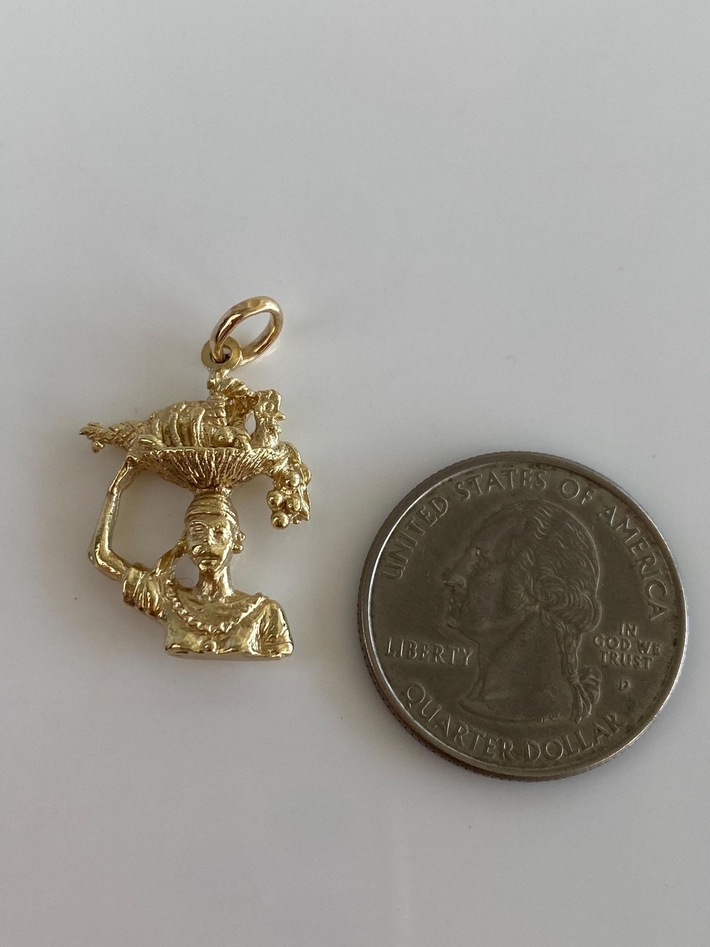 Solid 14k Yellow Gold Harvest Food Head-Carrier Lady Charm