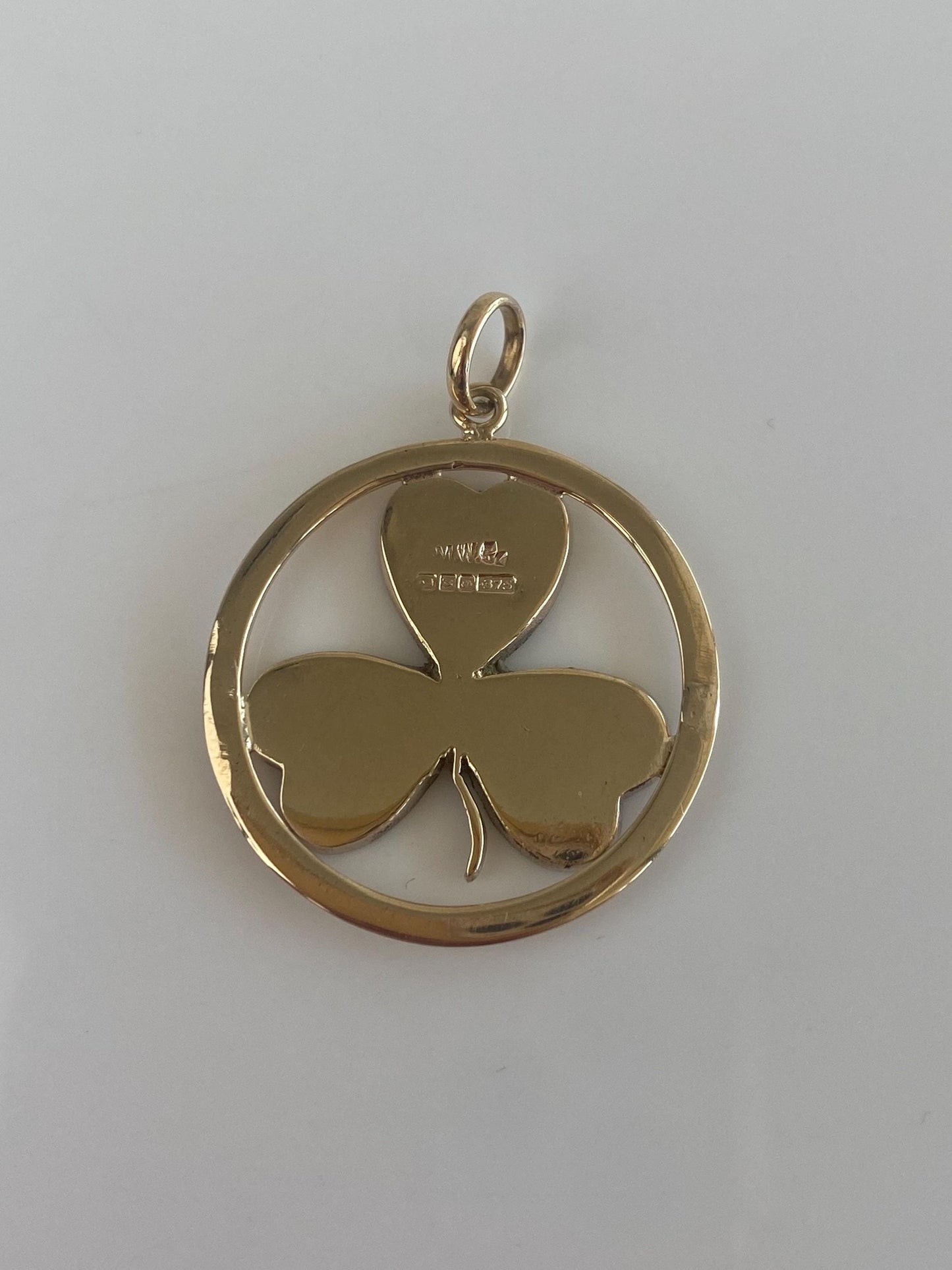 Vintage Solid 9k Yellow Gold Green Stone Clover Shamrock Charm