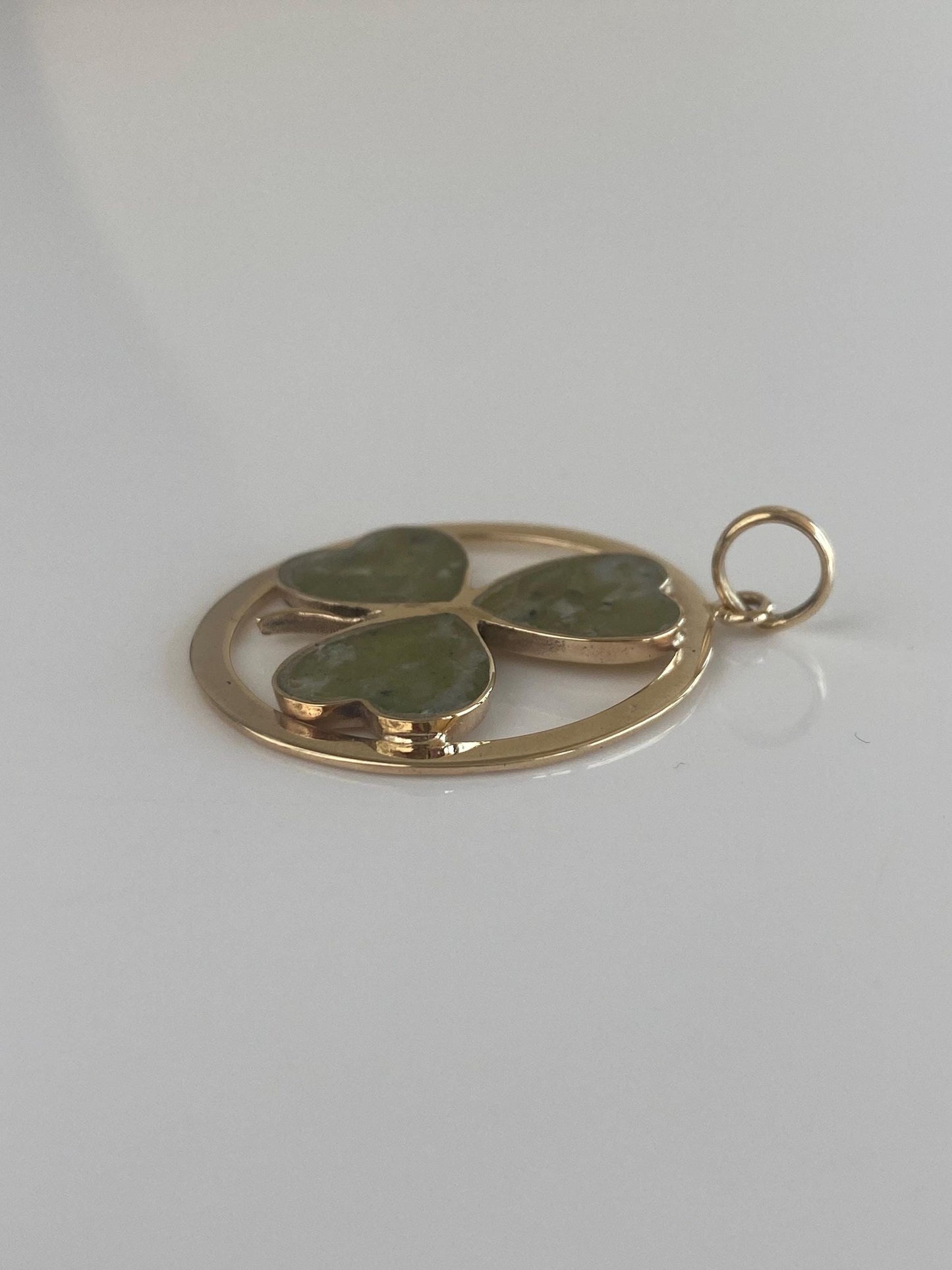Vintage Solid 9k Yellow Gold Green Stone Clover Shamrock Charm
