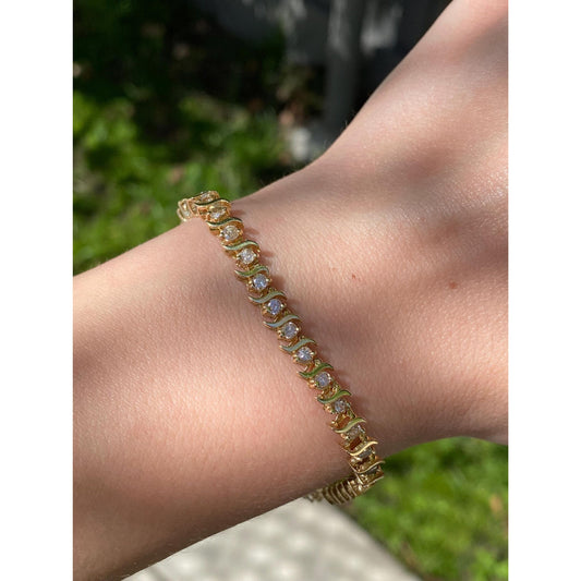 Solid 14k Yellow Gold Diamond Tennis Bracelet - 7.75 inches