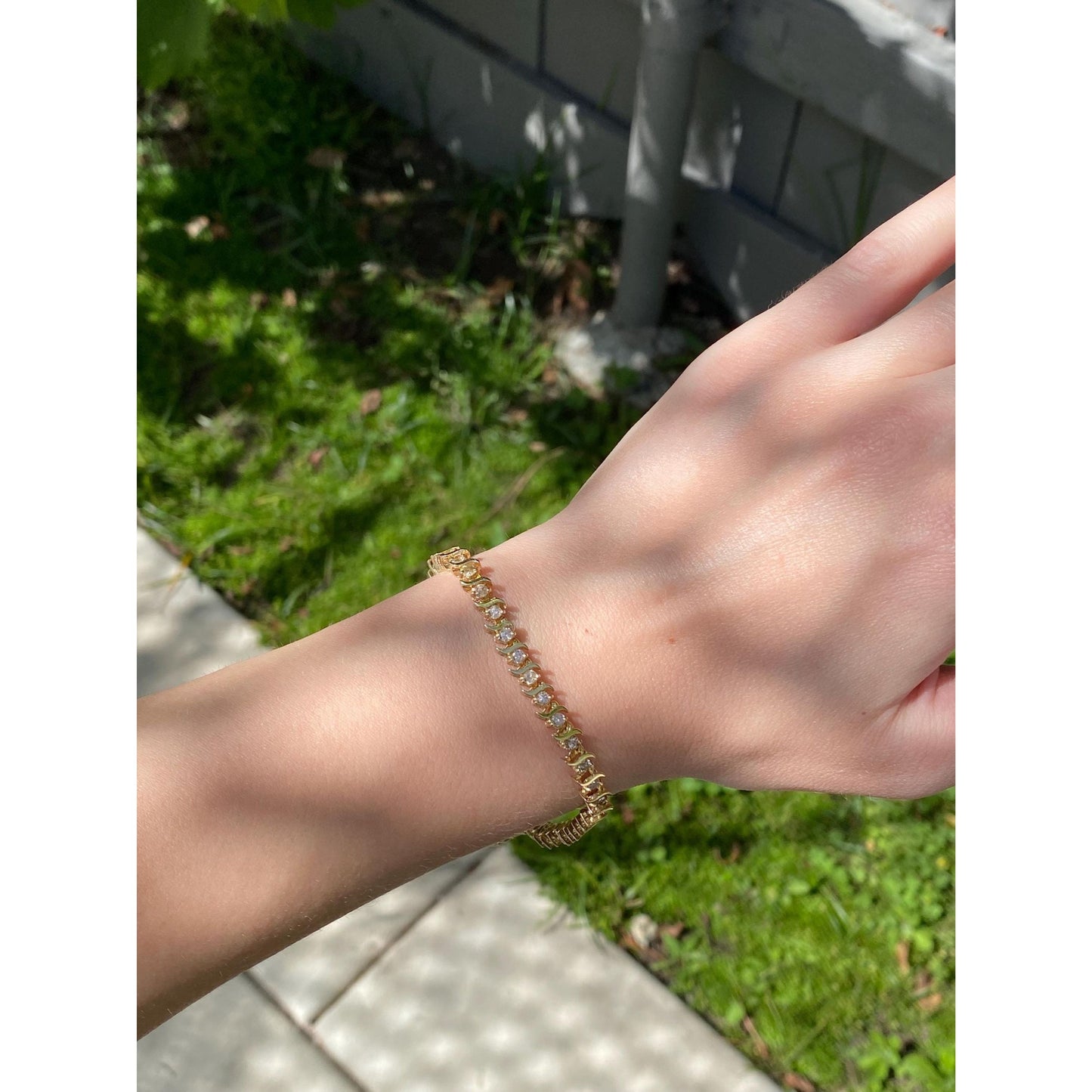 Solid 14k Yellow Gold Diamond Tennis Bracelet - 7.75 inches