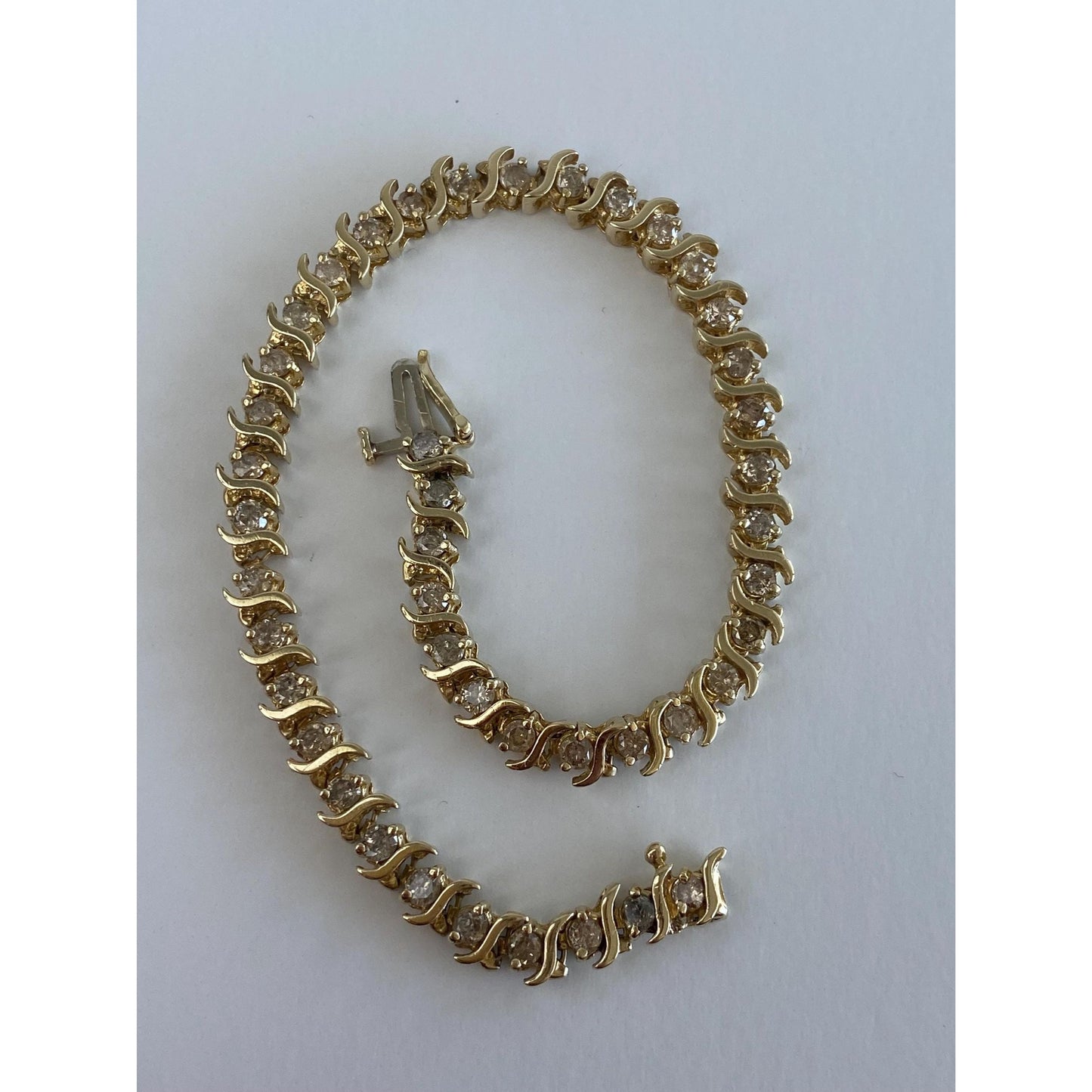 Solid 14k Yellow Gold Diamond Tennis Bracelet - 7.75 inches