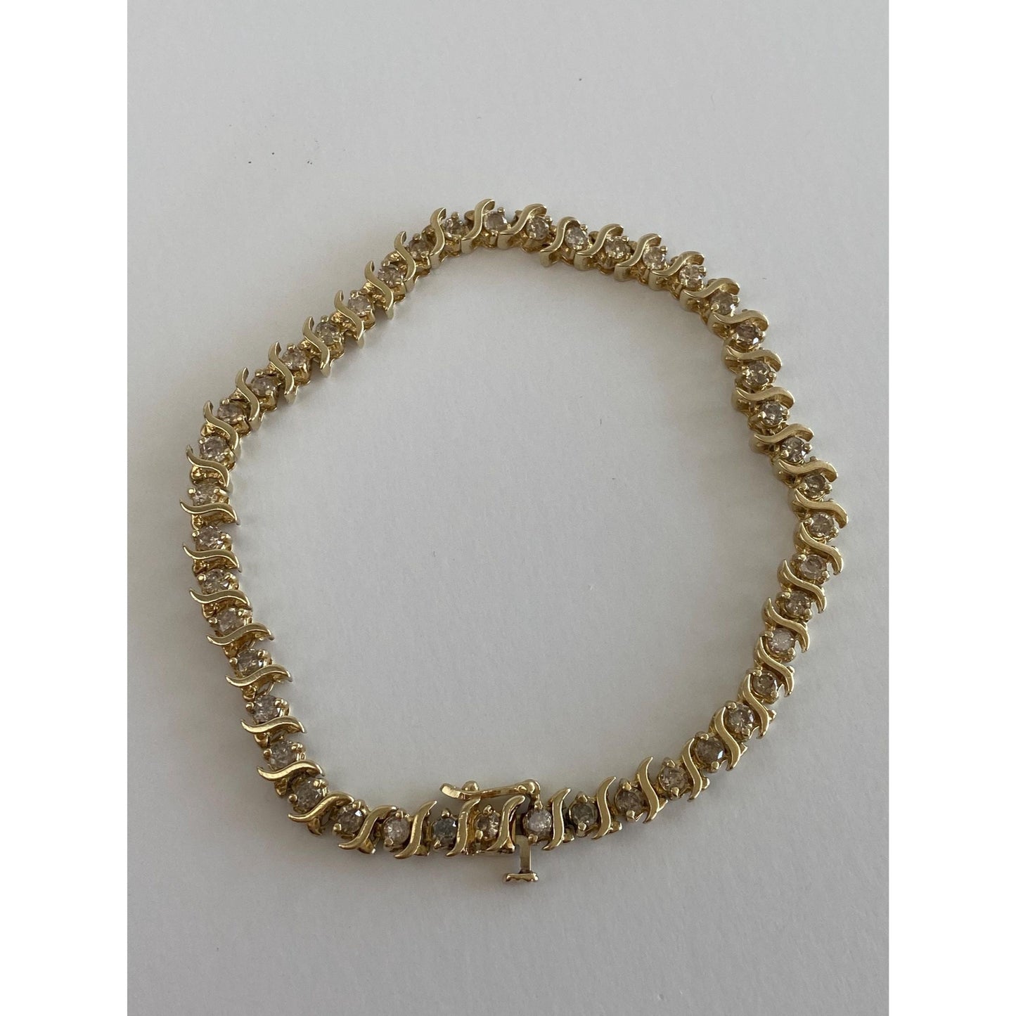 Solid 14k Yellow Gold Diamond Tennis Bracelet - 7.75 inches