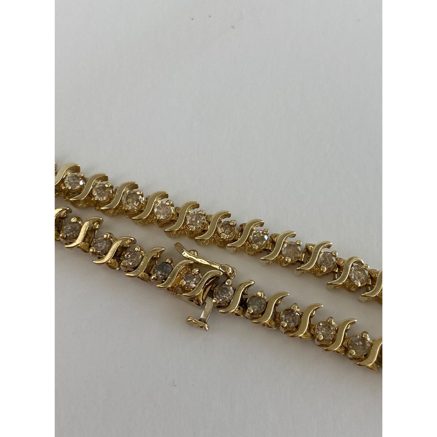 Solid 14k Yellow Gold Diamond Tennis Bracelet - 7.75 inches