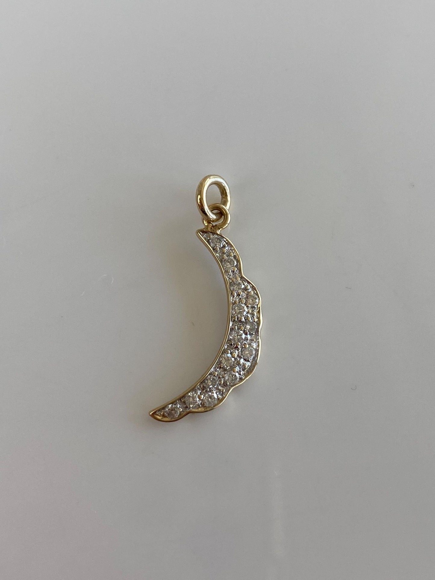 Vintage Solid 14k White & Yellow Gold Diamond Scalloped Moon Charm