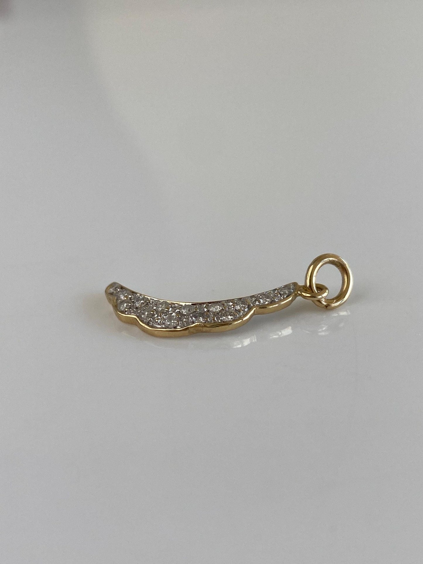 Vintage Solid 14k White & Yellow Gold Diamond Scalloped Moon Charm