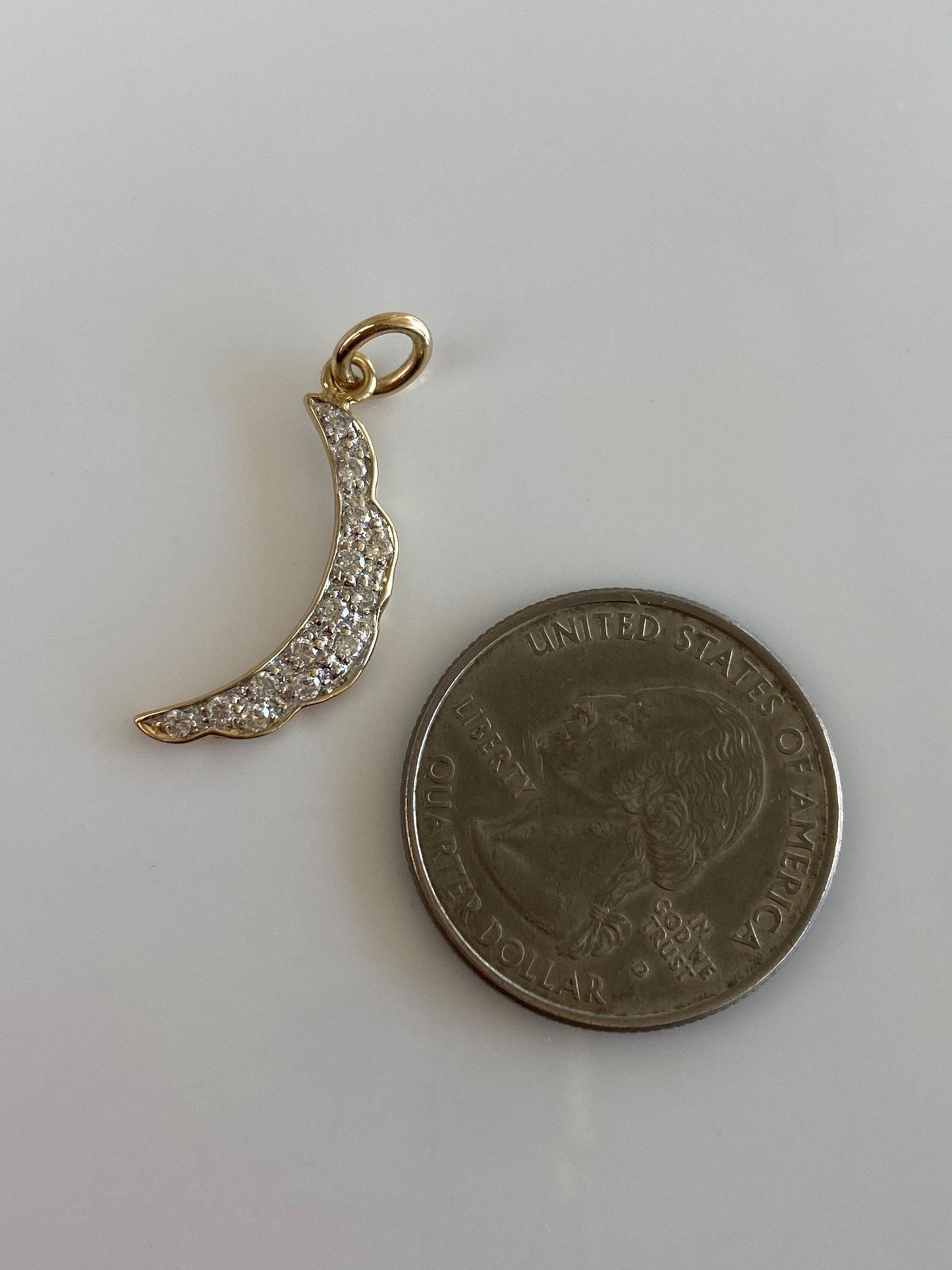 Vintage Solid 14k White & Yellow Gold Diamond Scalloped Moon Charm