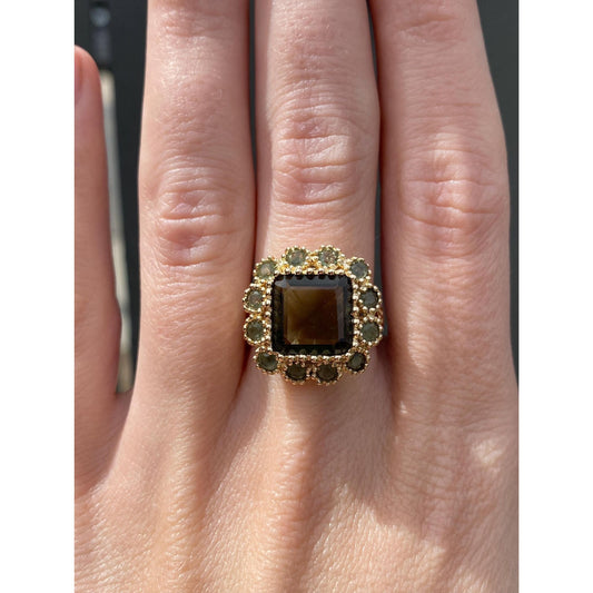 Vintage Solid 14k White & Yellow Gold Green Tourmaline Ring - Size 6