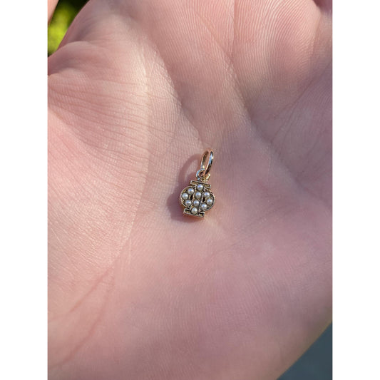 Vintage Solid 10k Yellow Gold Seed Pearl Fraternity Charm