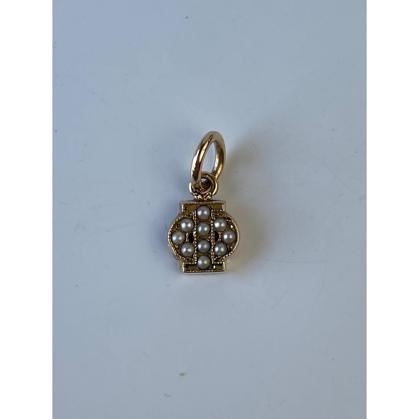Vintage Solid 10k Yellow Gold Seed Pearl Fraternity Charm