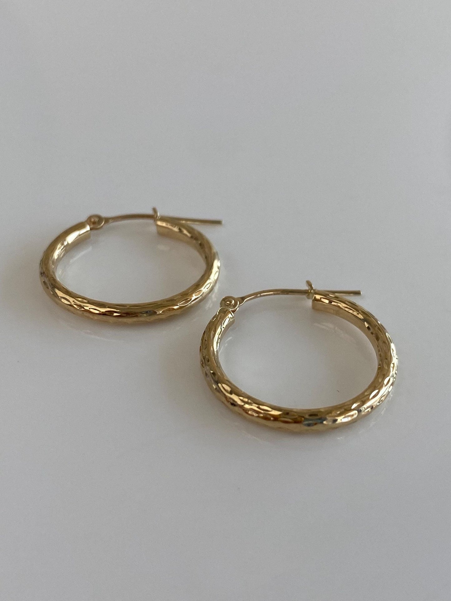 Vintage 10k Yellow Gold Textured Hoop Earrings