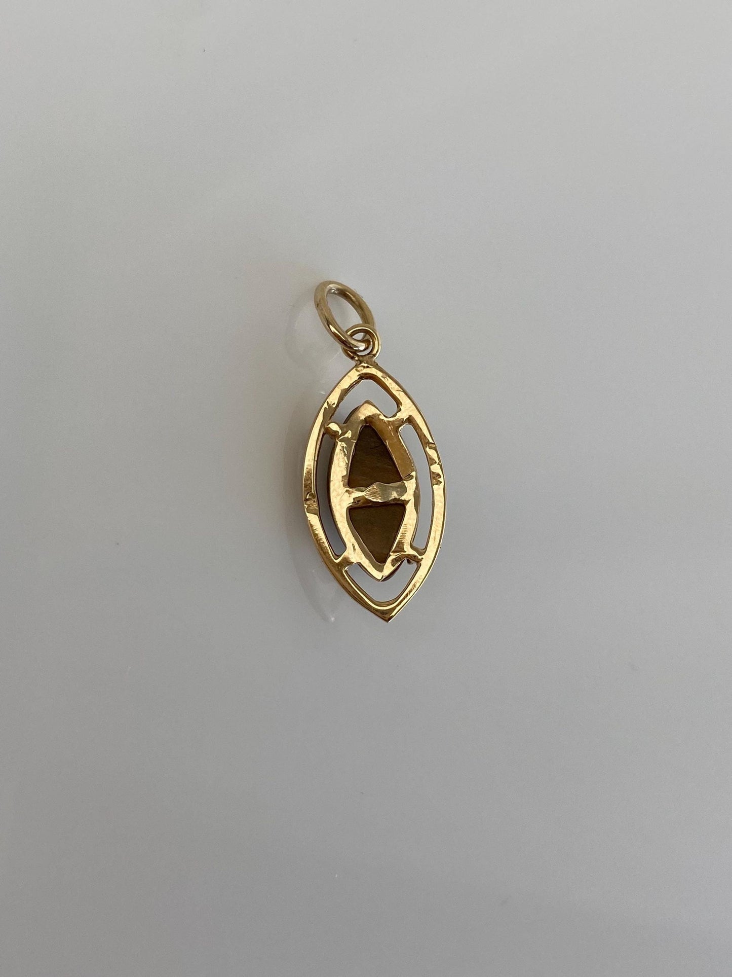 Vintage Solid 14k Yellow Gold Brown Marquis Agate Charm