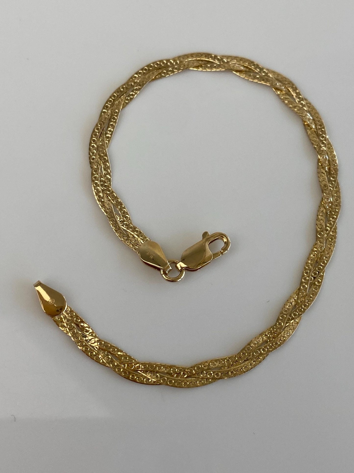 Vintage Solid 14k Yellow Gold Braided Designed Flat Chain Bracelet - 7 inches