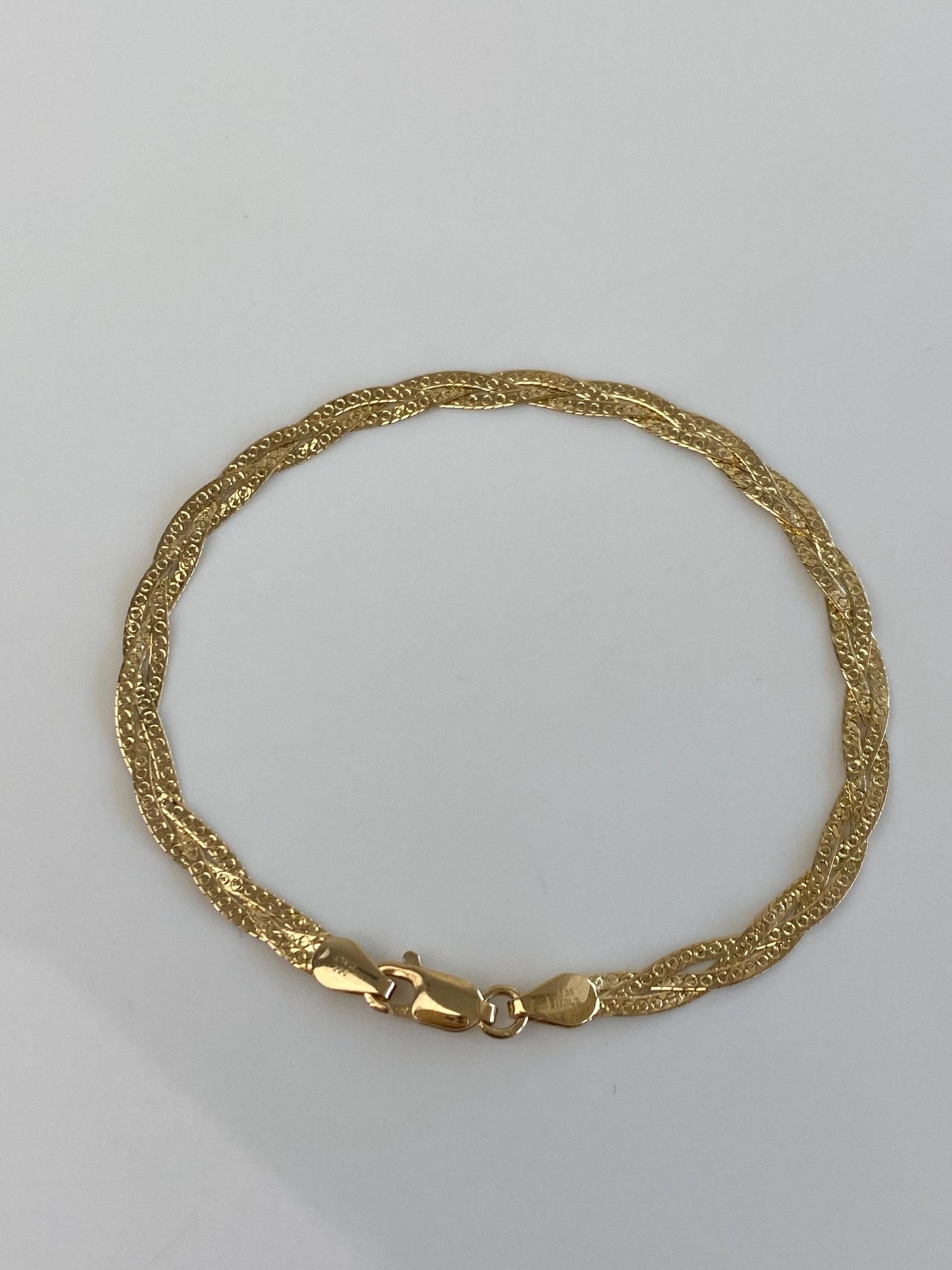 Vintage Solid 14k Yellow Gold Braided Designed Flat Chain Bracelet - 7 inches