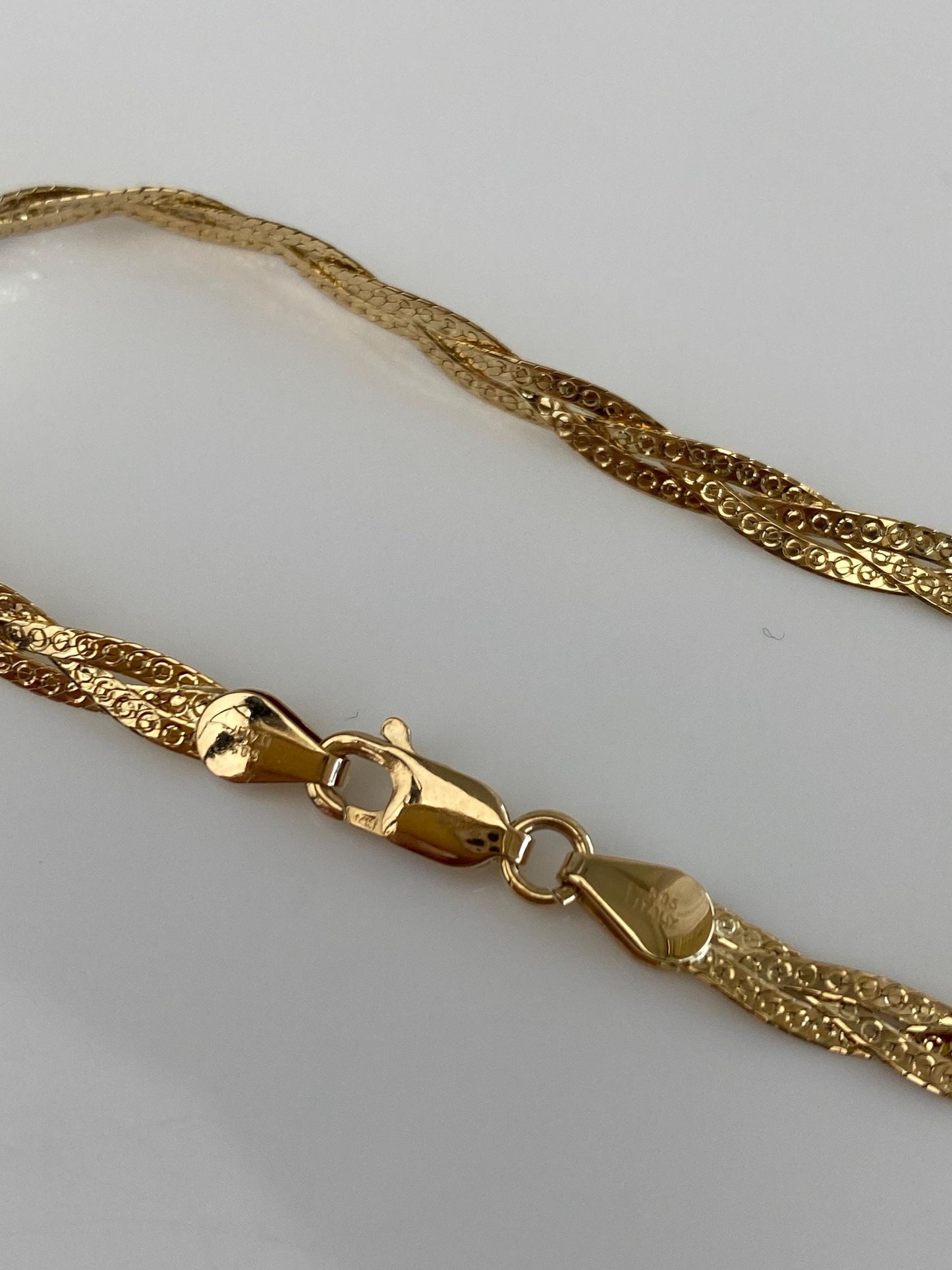 Vintage Solid 14k Yellow Gold Braided Designed Flat Chain Bracelet - 7 inches