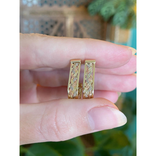 Vintage Solid 14k Tri Tone Gold Braided Drop Earrings