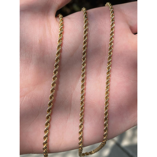 Vintage Solid 10k Yellow Gold Rope Chain Necklace - 26 inches