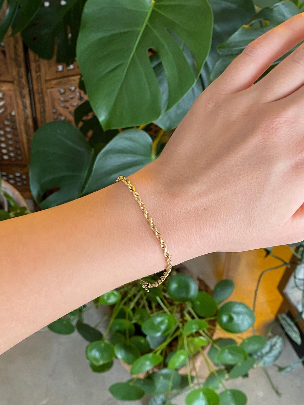 Vintage Solid 14k Yellow Gold Rope Chain Bracelet - 7.75 inches