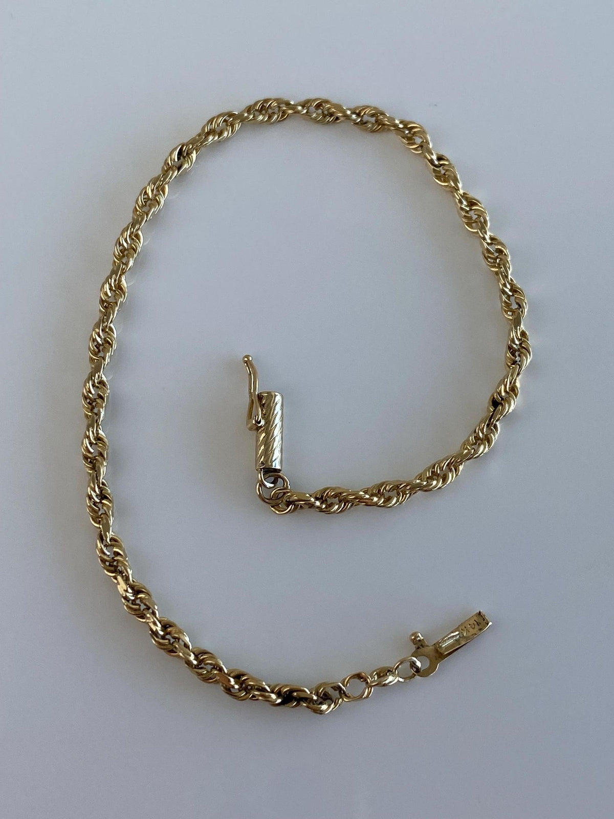 Vintage Solid 14k Yellow Gold Rope Chain Bracelet - 7.75 inches