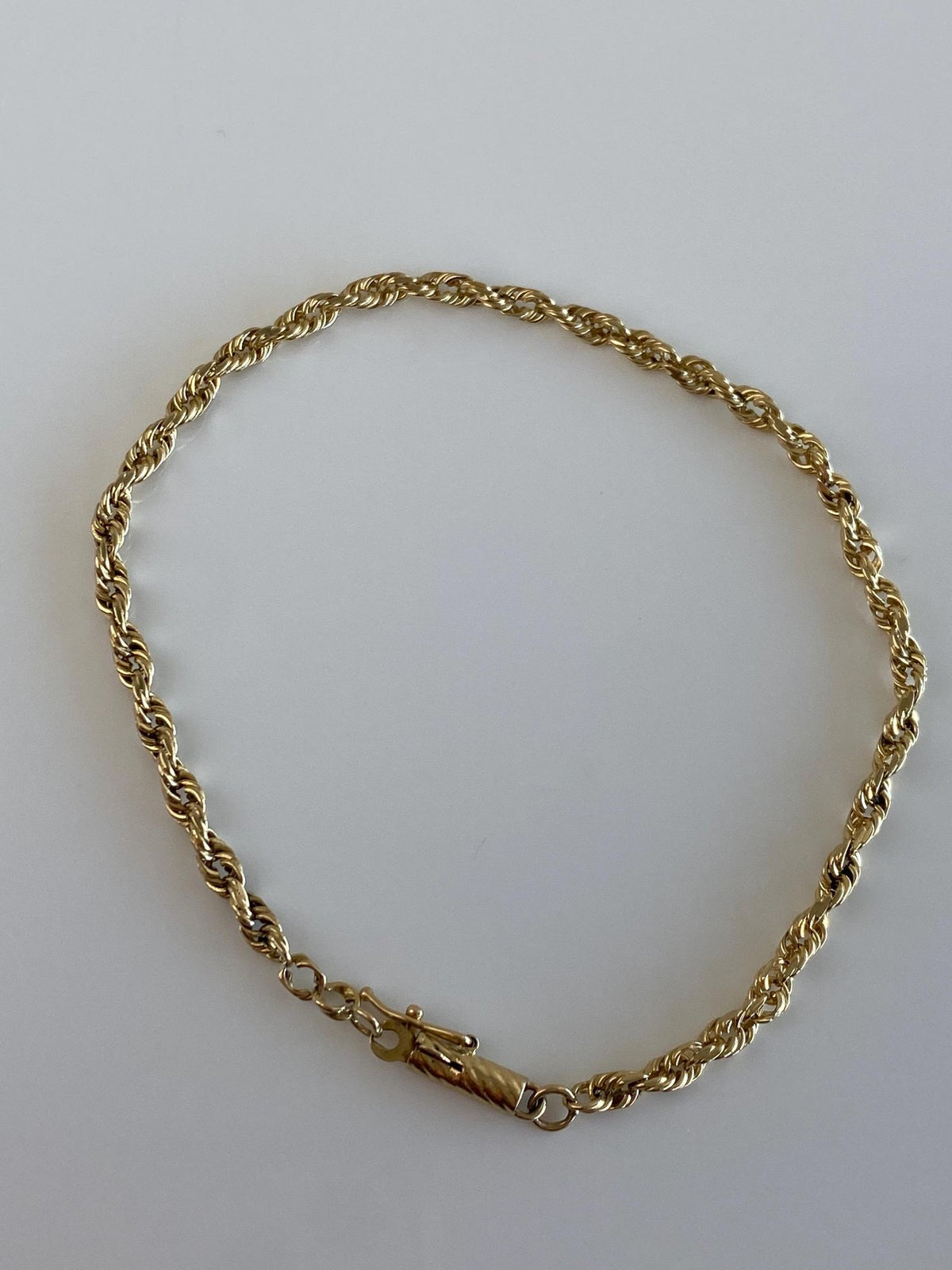 Vintage Solid 14k Yellow Gold Rope Chain Bracelet - 7.75 inches
