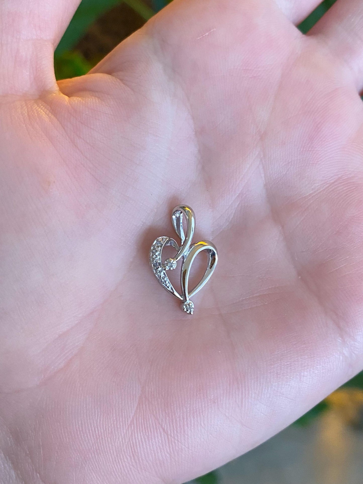 Vintage Solid 10k White Gold Diamond Heart Charm