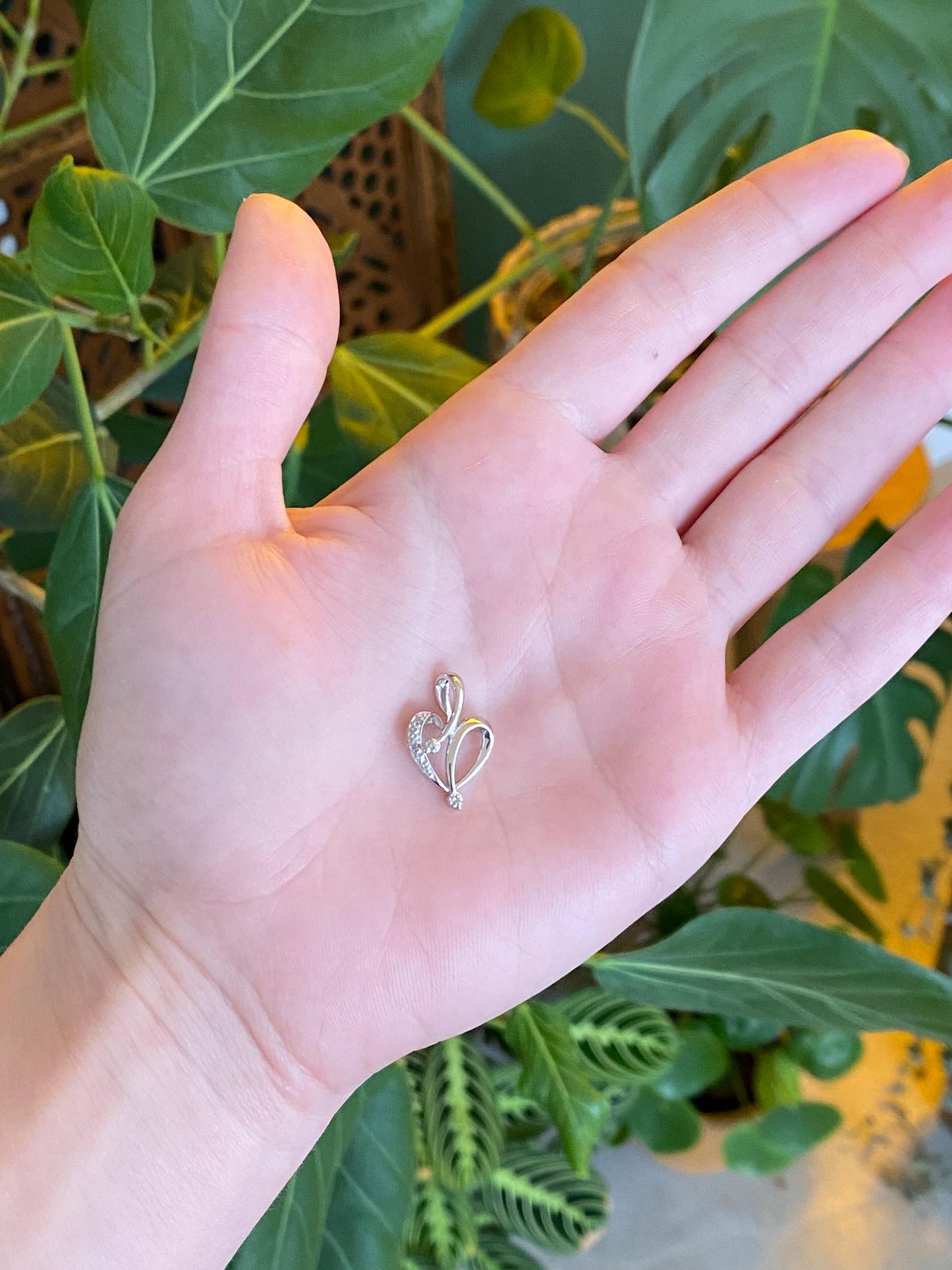 Vintage Solid 10k White Gold Diamond Heart Charm