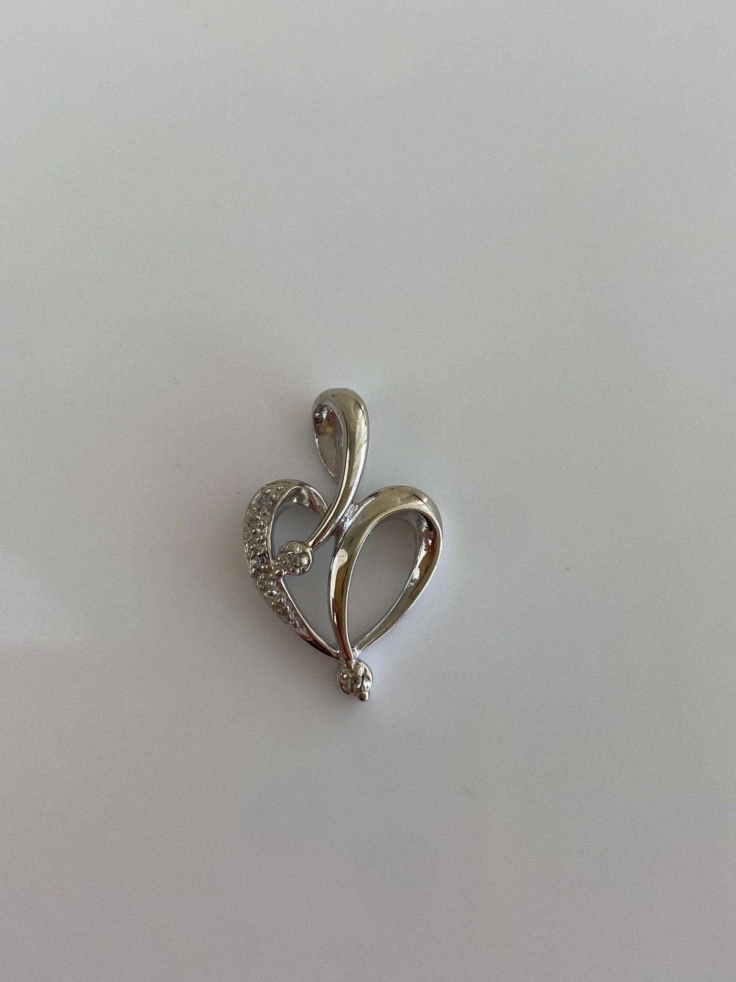 Vintage Solid 10k White Gold Diamond Heart Charm