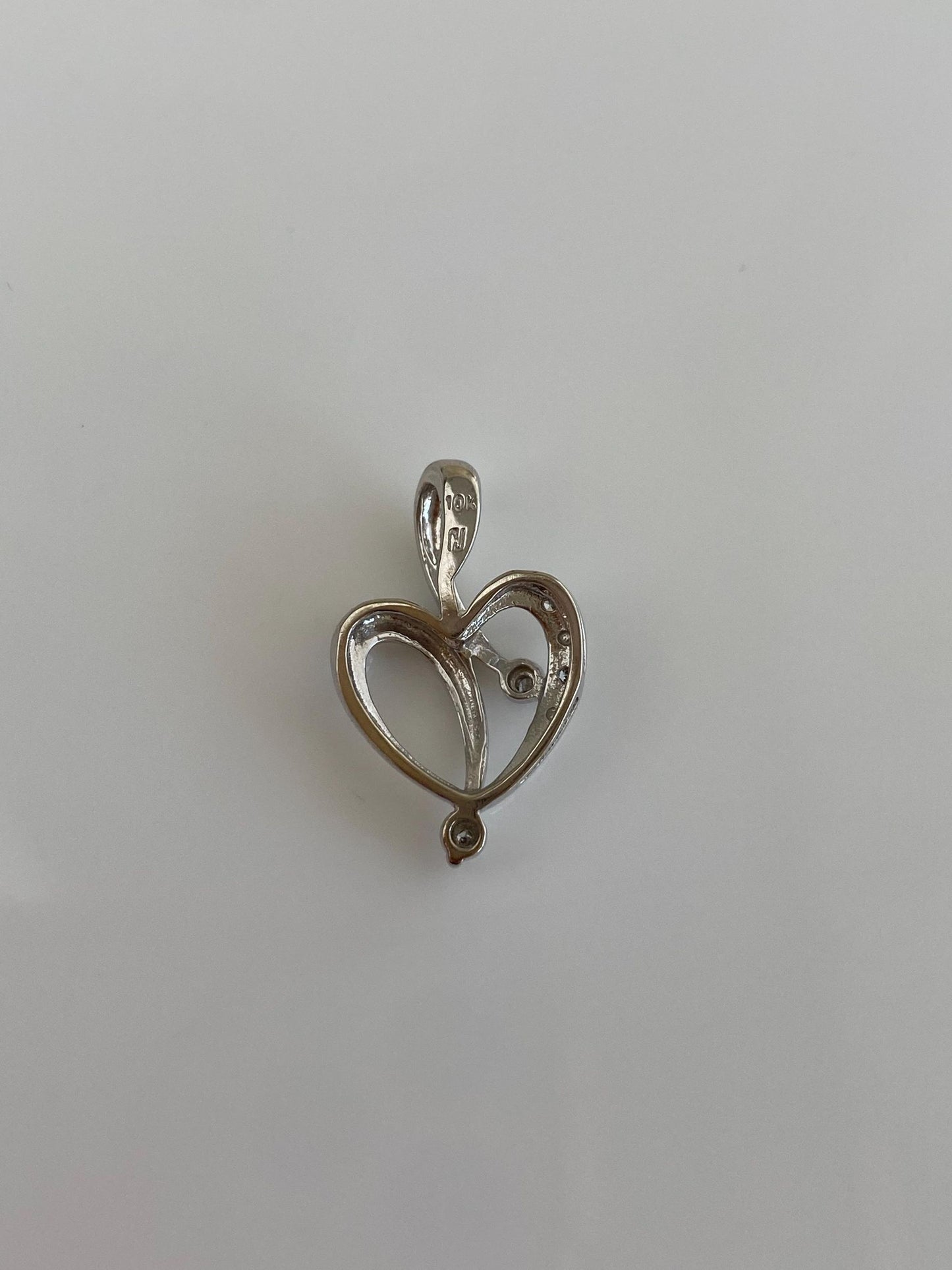 Vintage Solid 10k White Gold Diamond Heart Charm