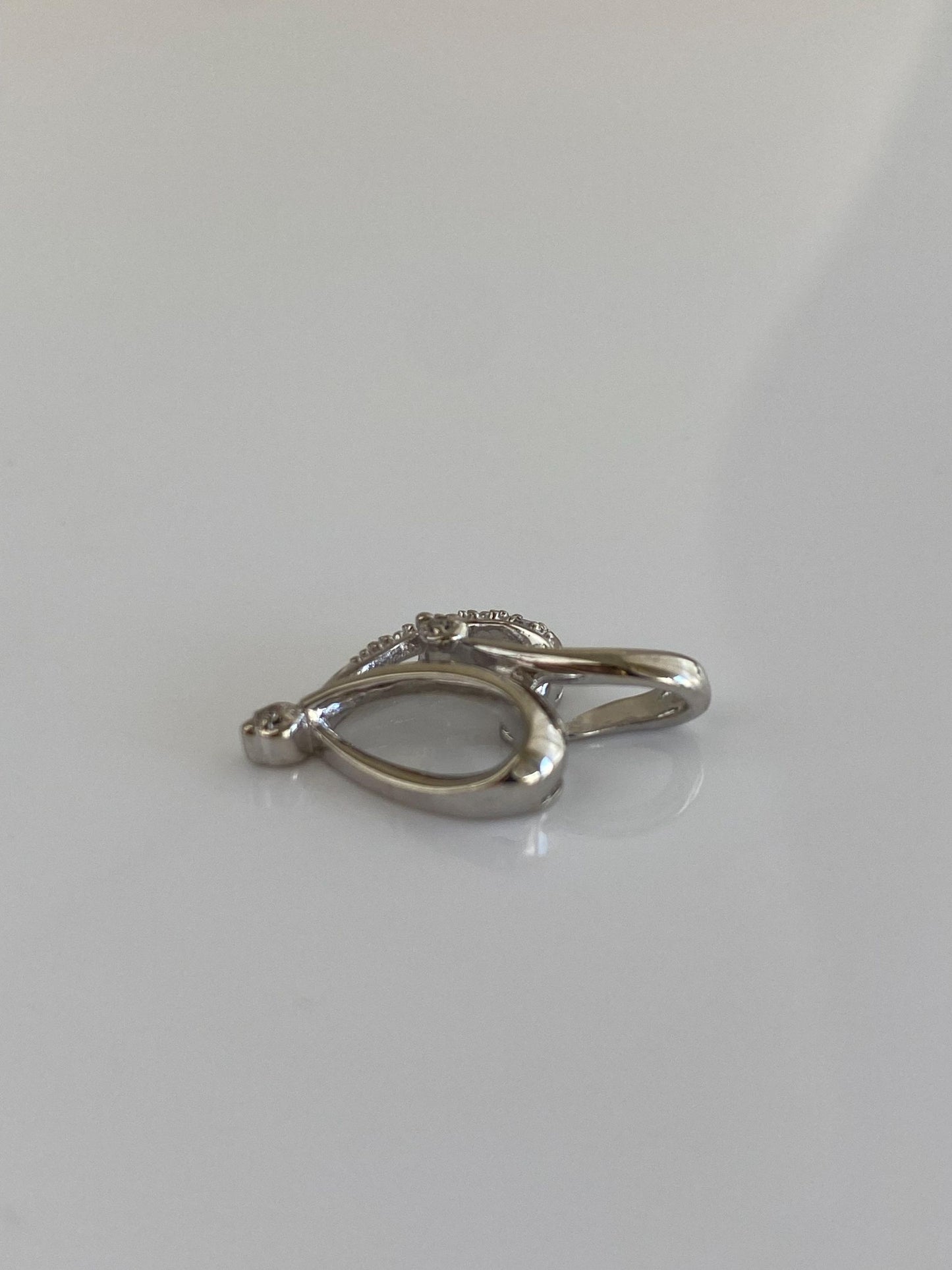 Vintage Solid 10k White Gold Diamond Heart Charm