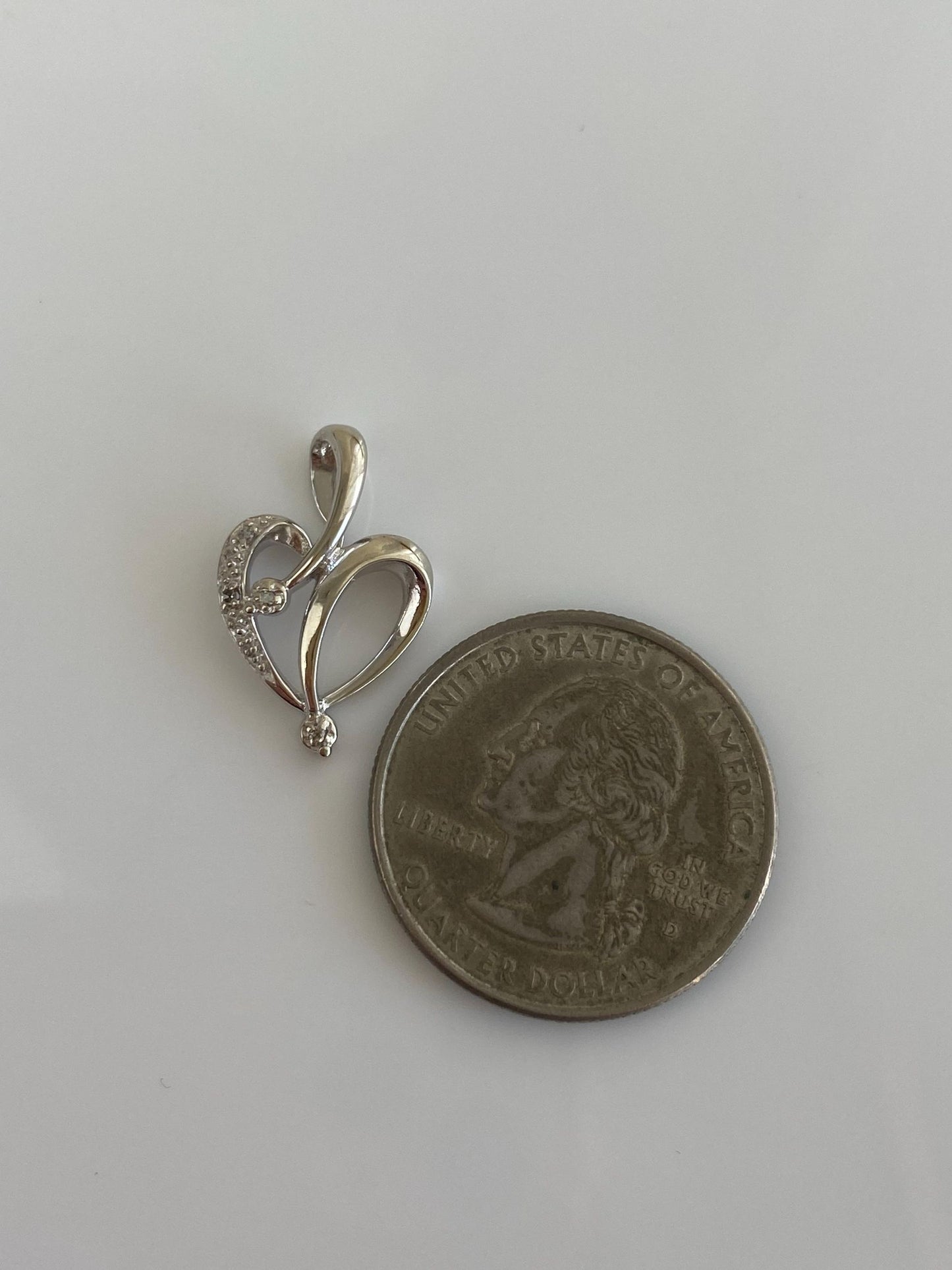 Vintage Solid 10k White Gold Diamond Heart Charm