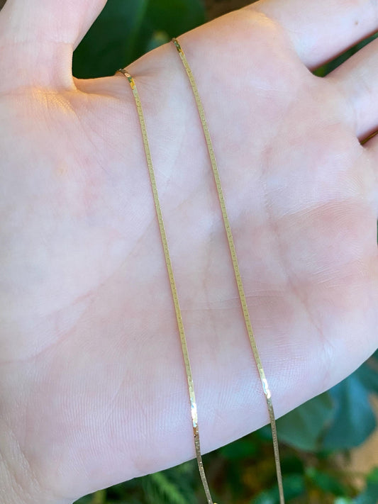 Vintage Solid 14k Yellow Gold Flat C Link Chain Necklace - 14.75 inches