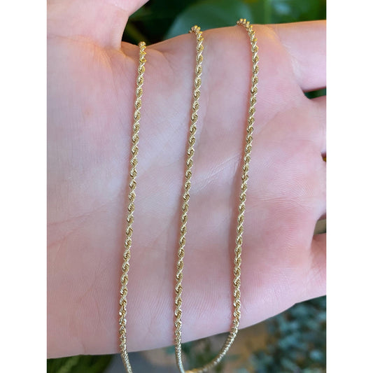 Vintage Solid 14k Yellow Gold Long Slim Rope Chain Necklace - 30 inches