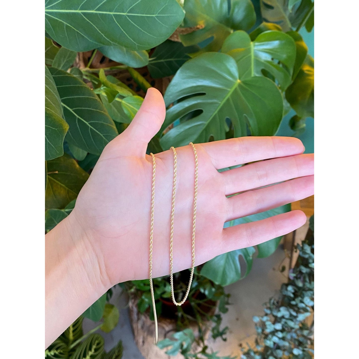 Vintage Solid 14k Yellow Gold Long Slim Rope Chain Necklace - 30 inches