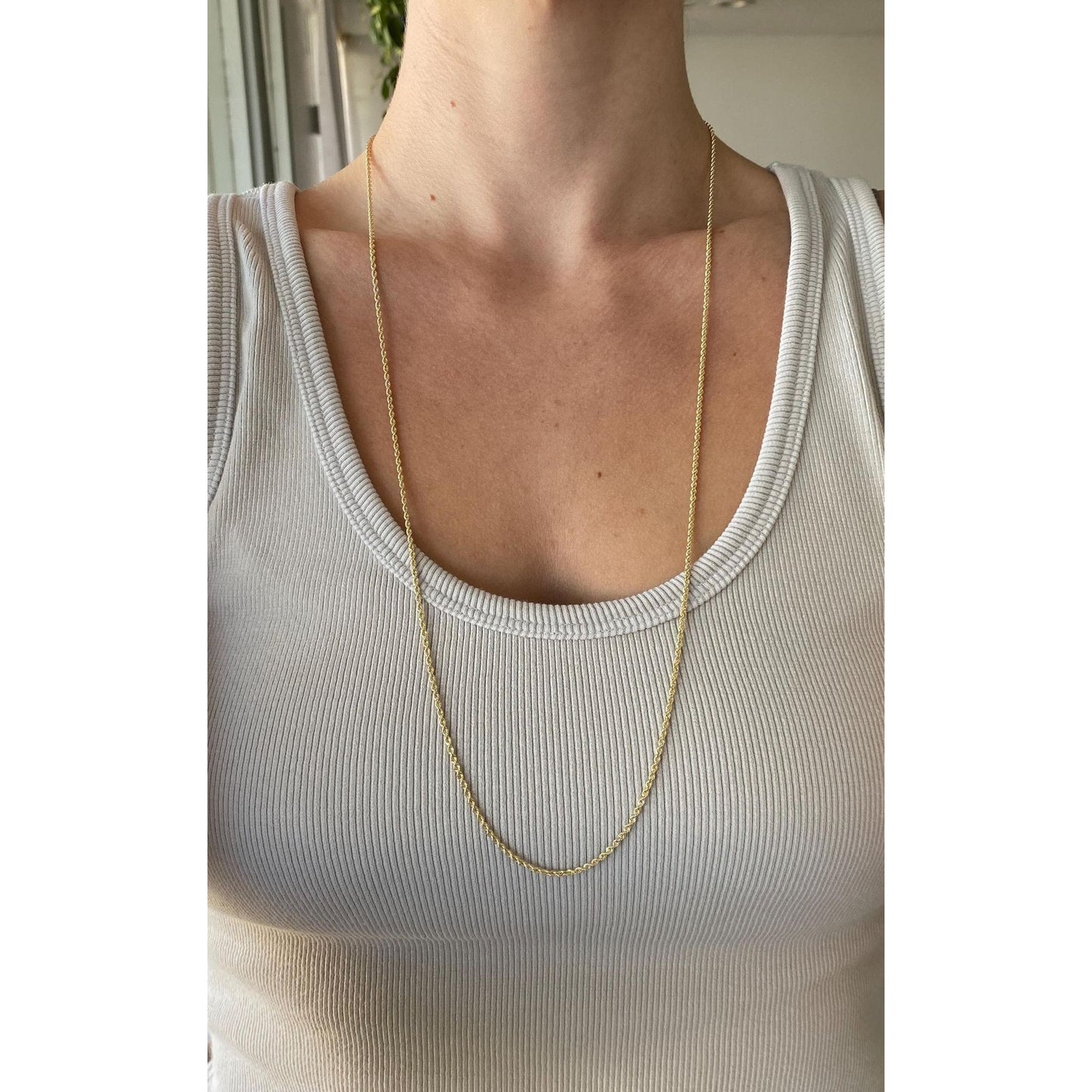 Vintage Solid 14k Yellow Gold Long Slim Rope Chain Necklace - 30 inches