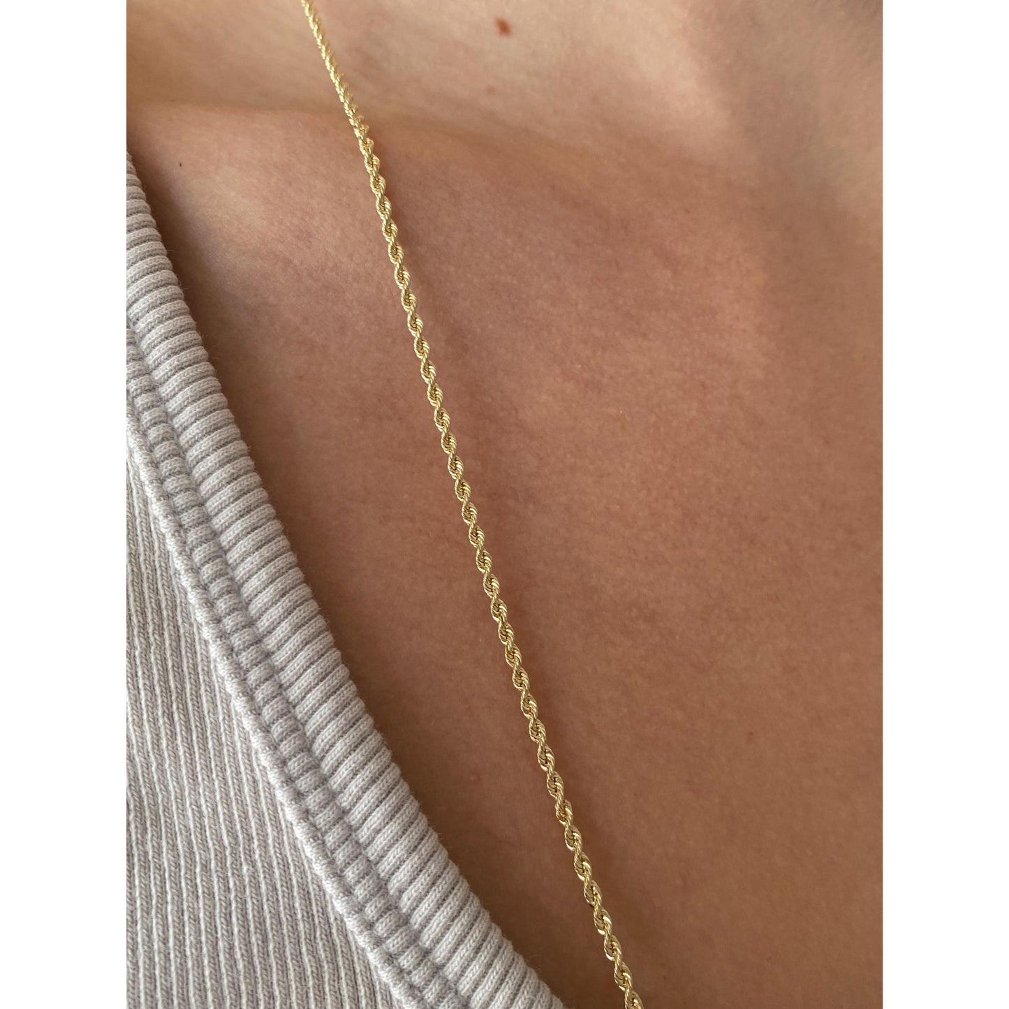 Vintage Solid 14k Yellow Gold Long Slim Rope Chain Necklace - 30 inches