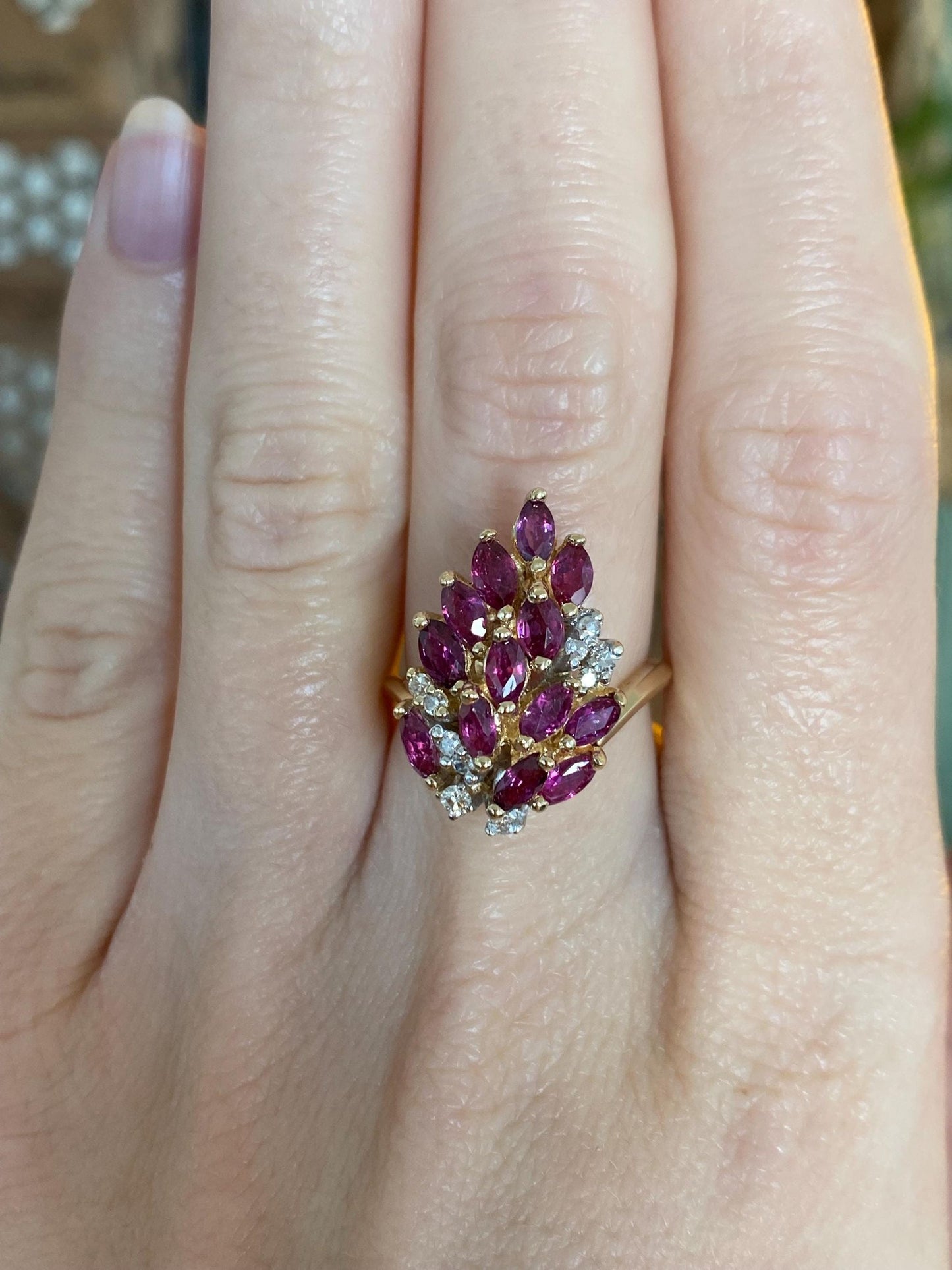 Vintage Solid 12k Yellow Gold Ruby Diamond Ring - Size 6