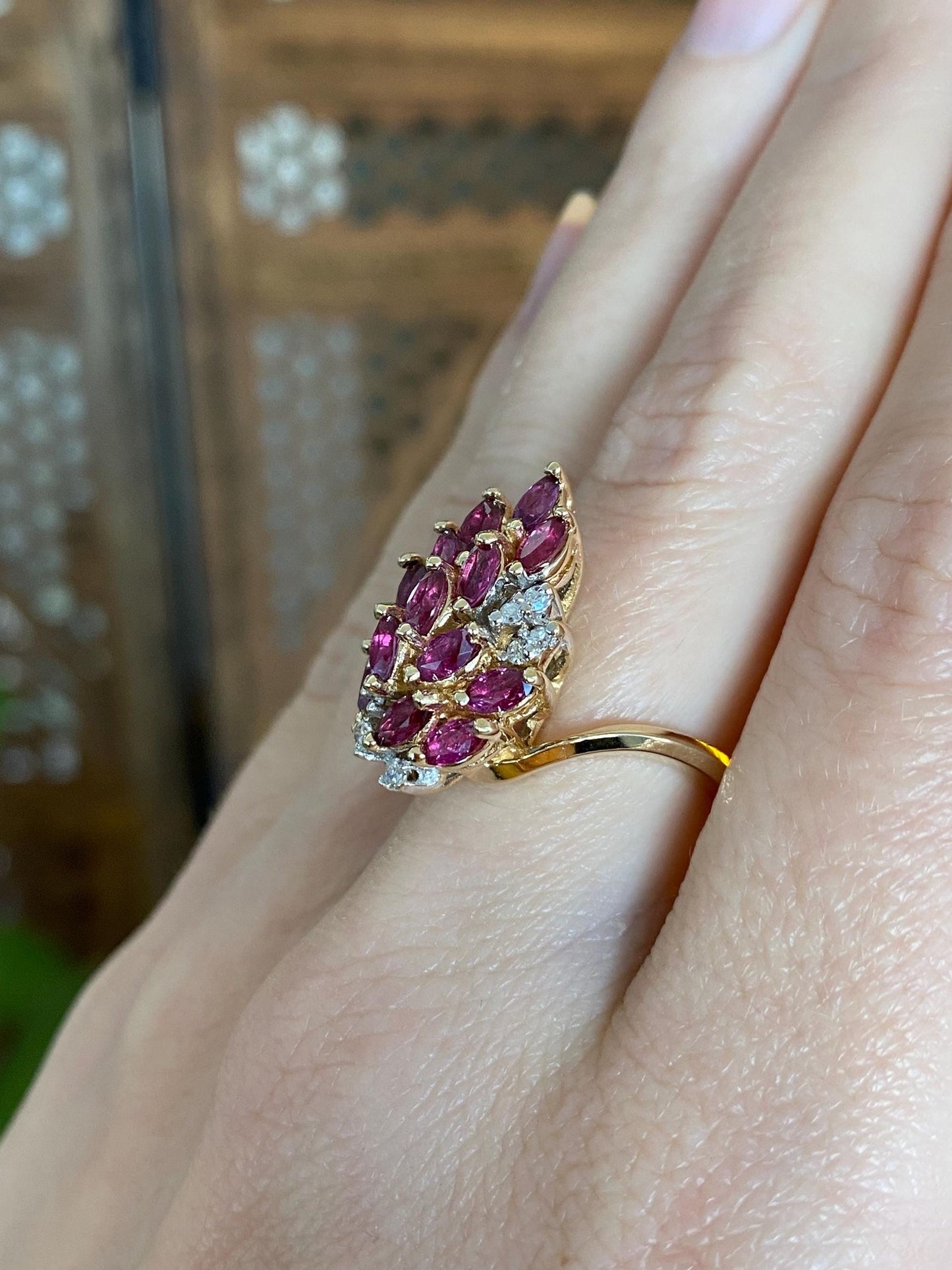 Vintage Solid 12k Yellow Gold Ruby Diamond Ring - Size 6
