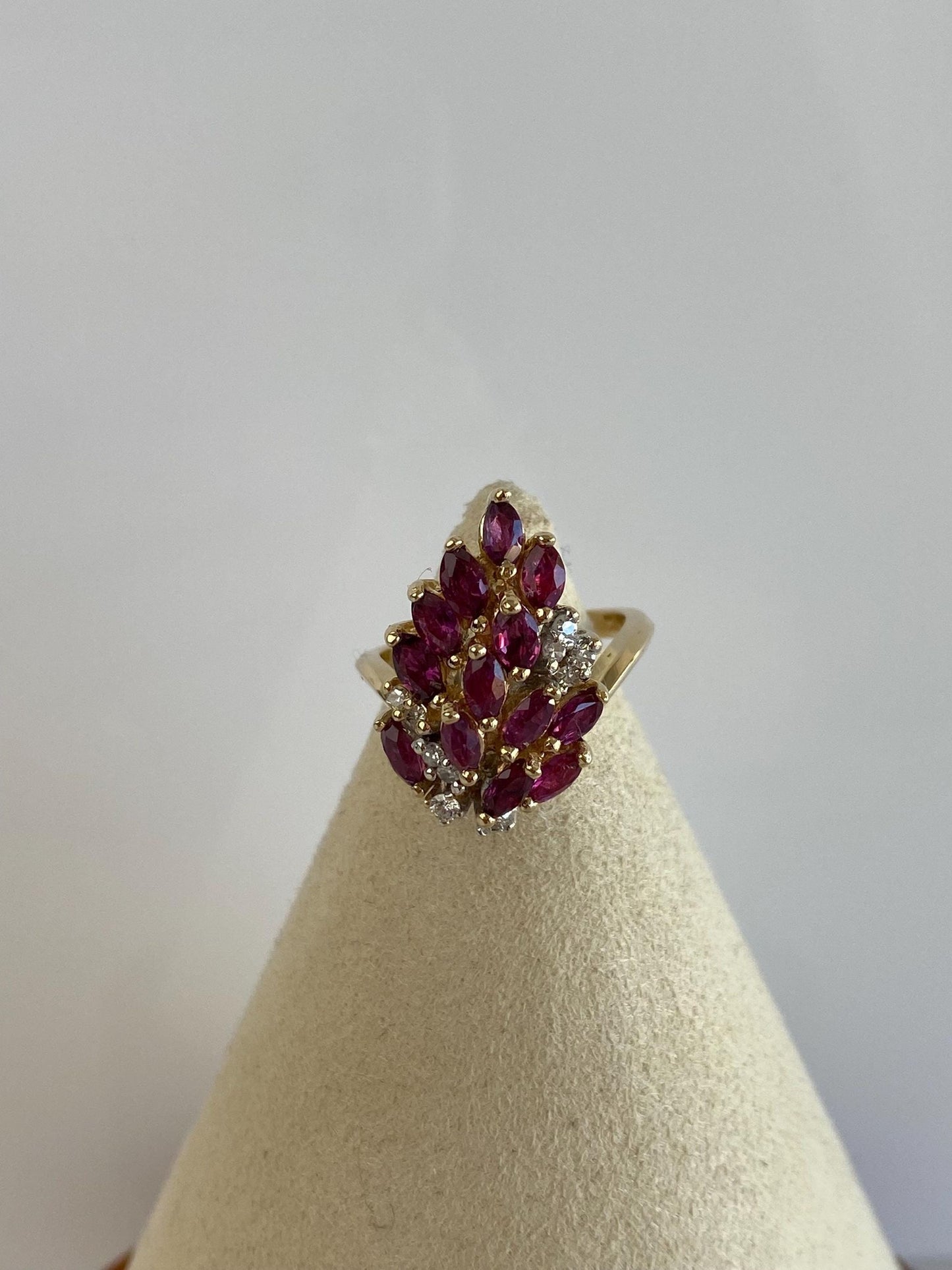 Vintage Solid 12k Yellow Gold Ruby Diamond Ring - Size 6