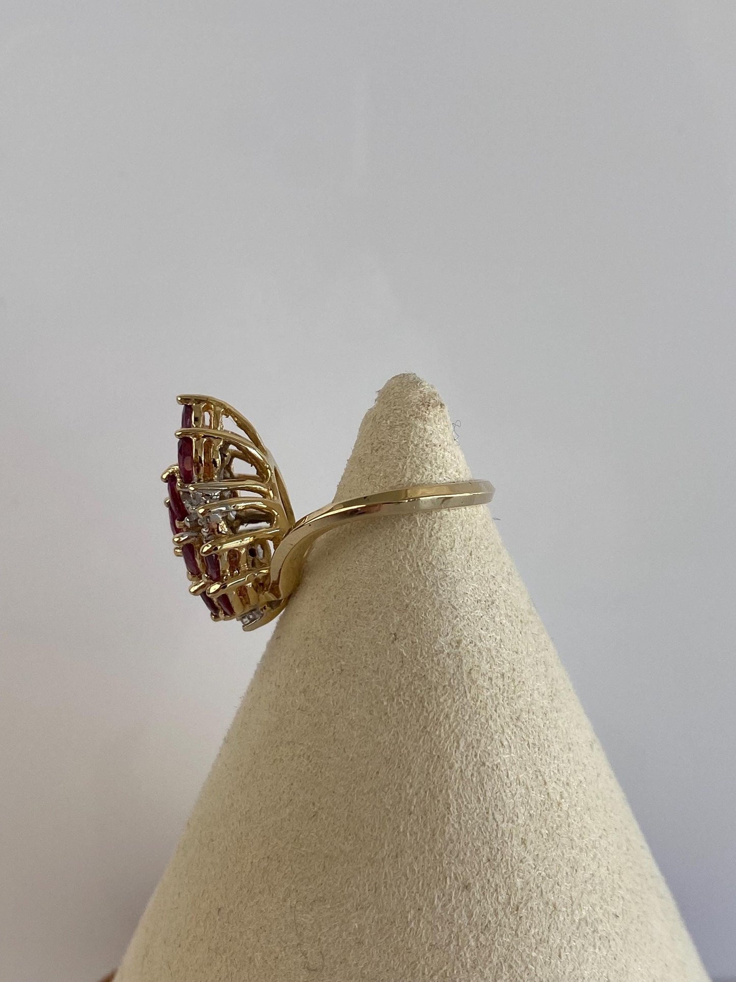 Vintage Solid 12k Yellow Gold Ruby Diamond Ring - Size 6