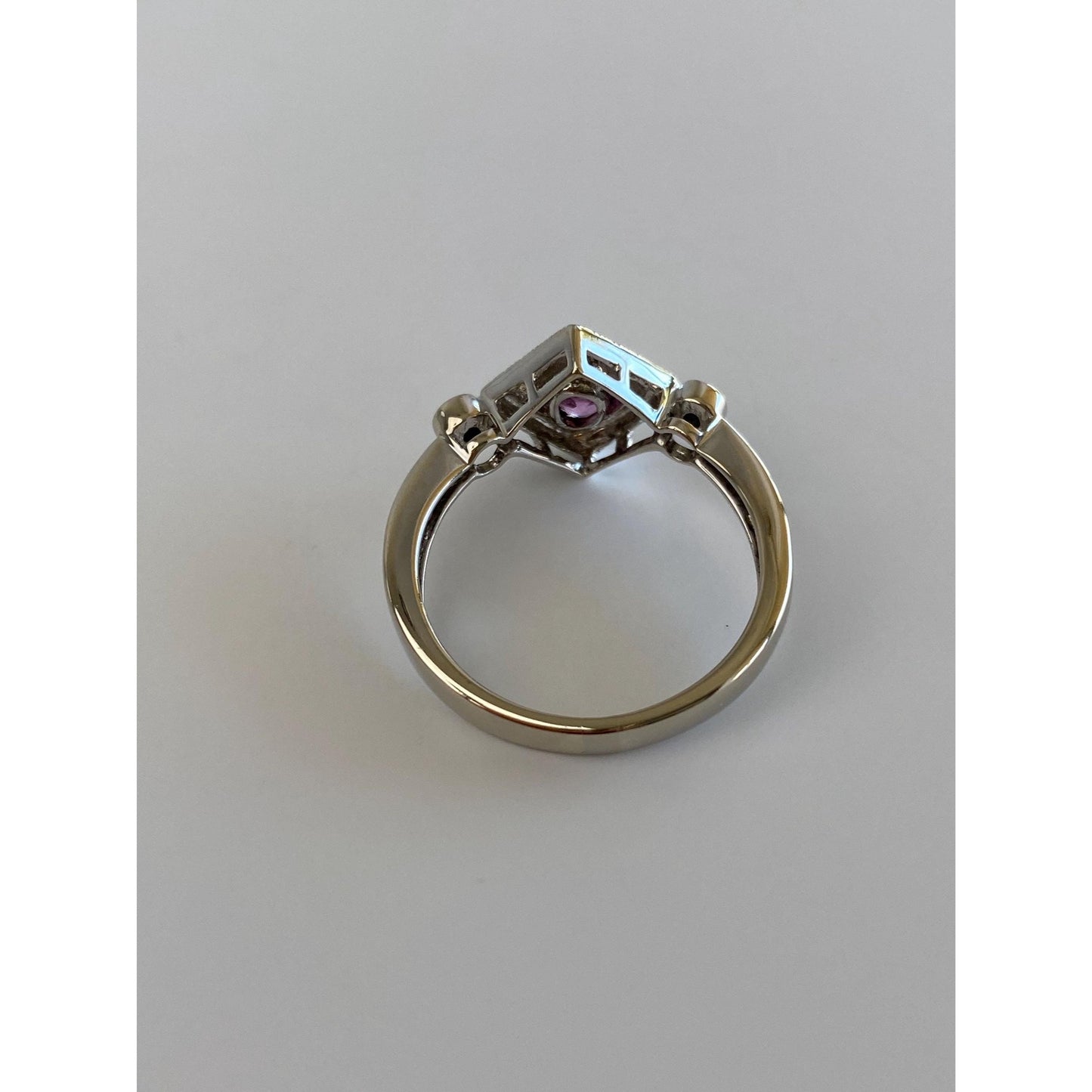 Vintage Solid 14k White Gold Diamond Pink Sapphire Ring - Size 7