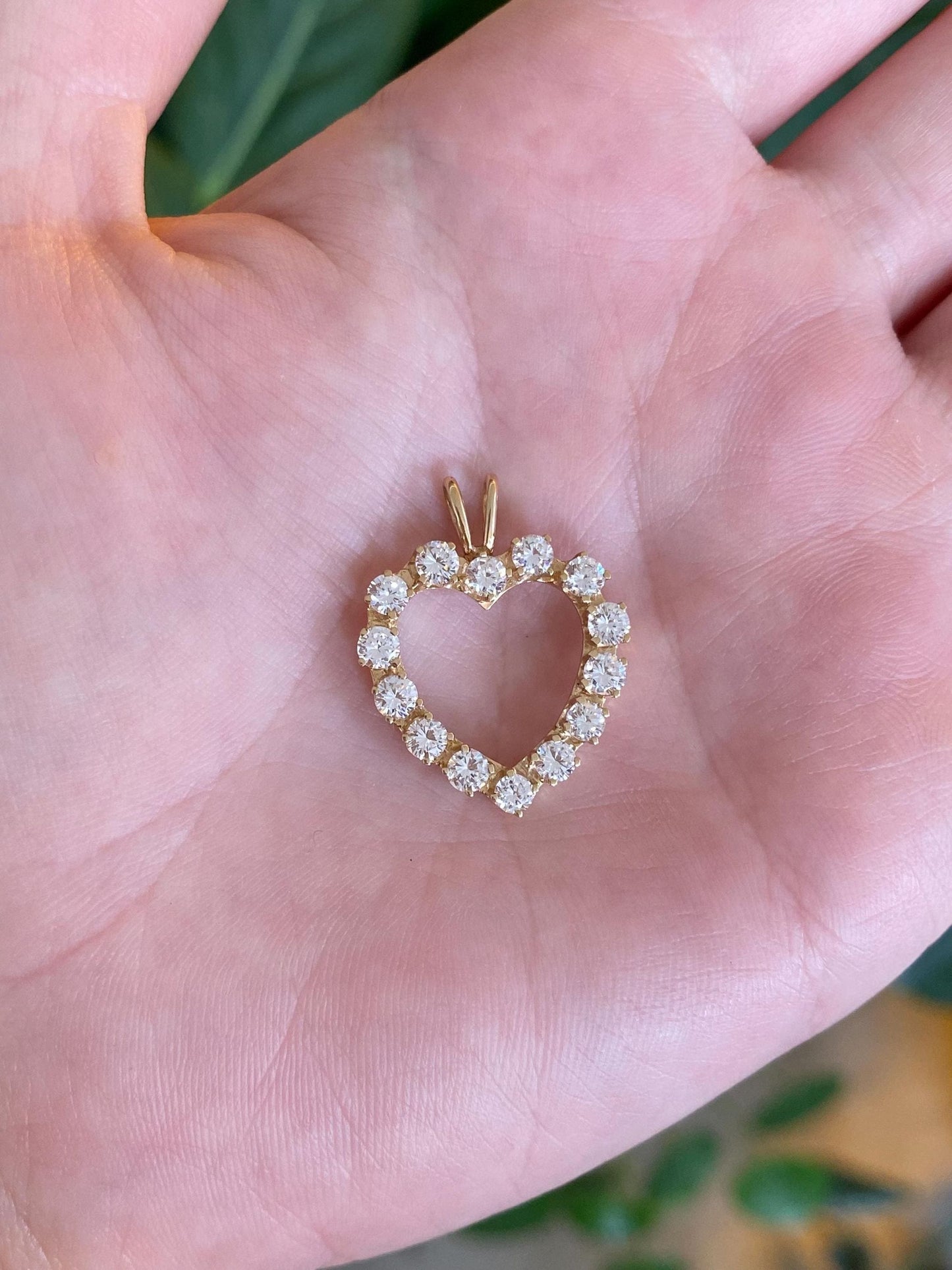 Vintage Solid 14k Yellow Gold Clear Quartz Heart Charm