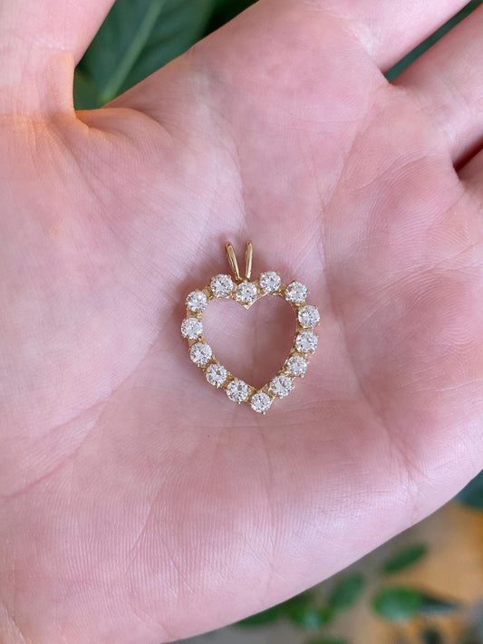 Vintage Solid 14k Yellow Gold Clear Quartz Heart Charm