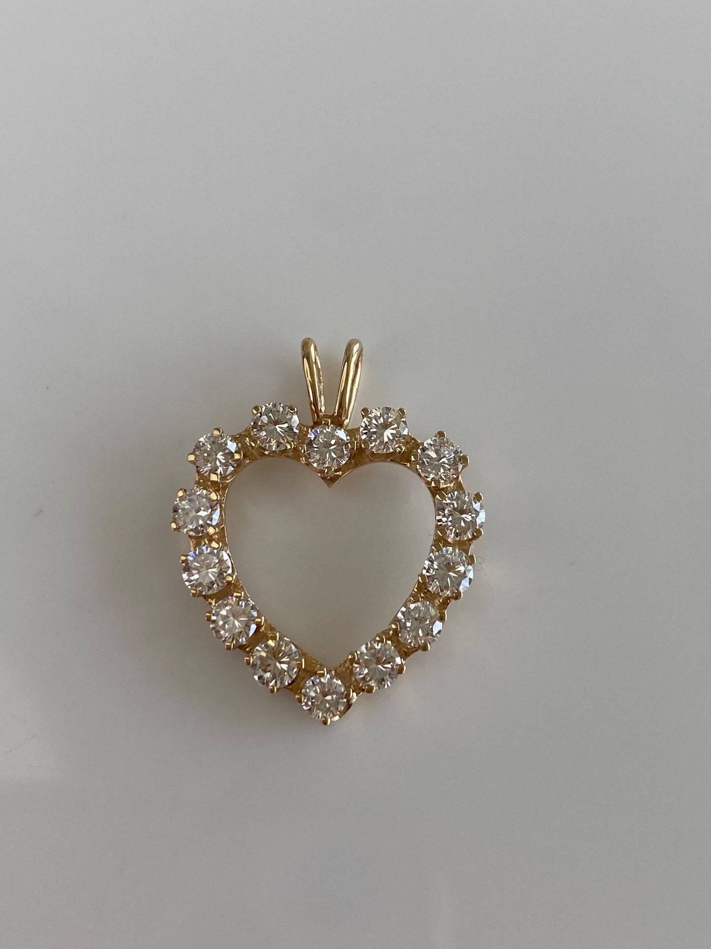 Vintage Solid 14k Yellow Gold Clear Quartz Heart Charm