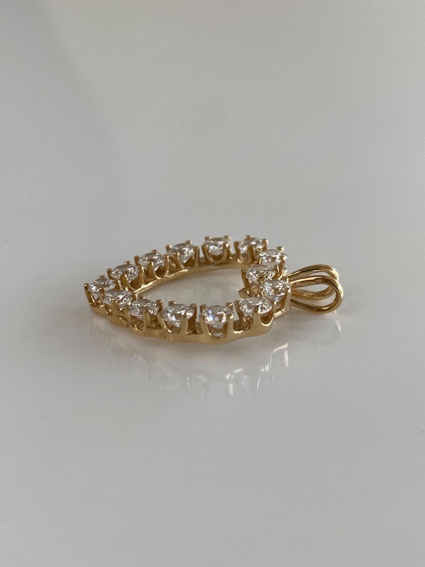 Vintage Solid 14k Yellow Gold Clear Quartz Heart Charm