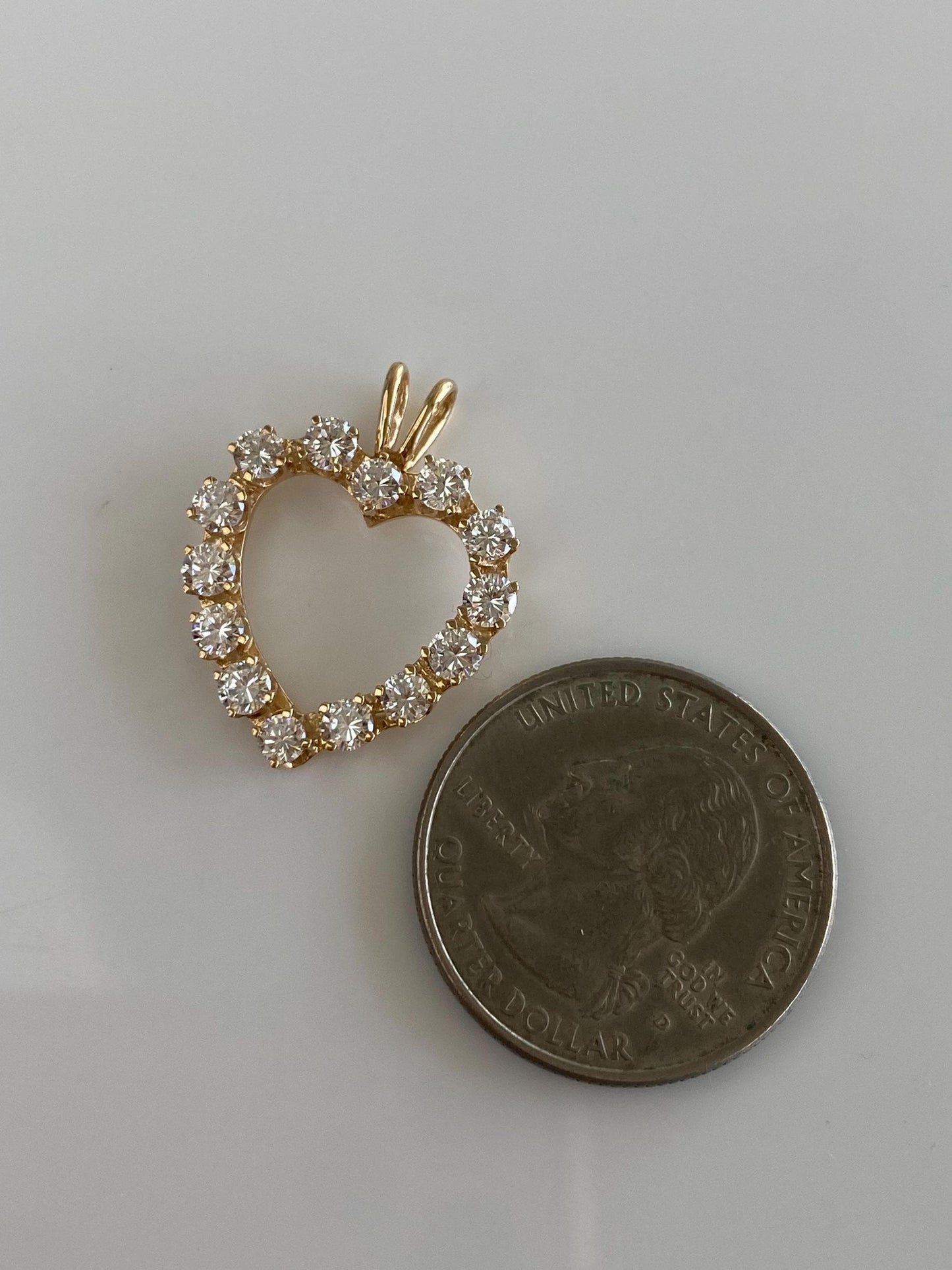 Vintage Solid 14k Yellow Gold Clear Quartz Heart Charm