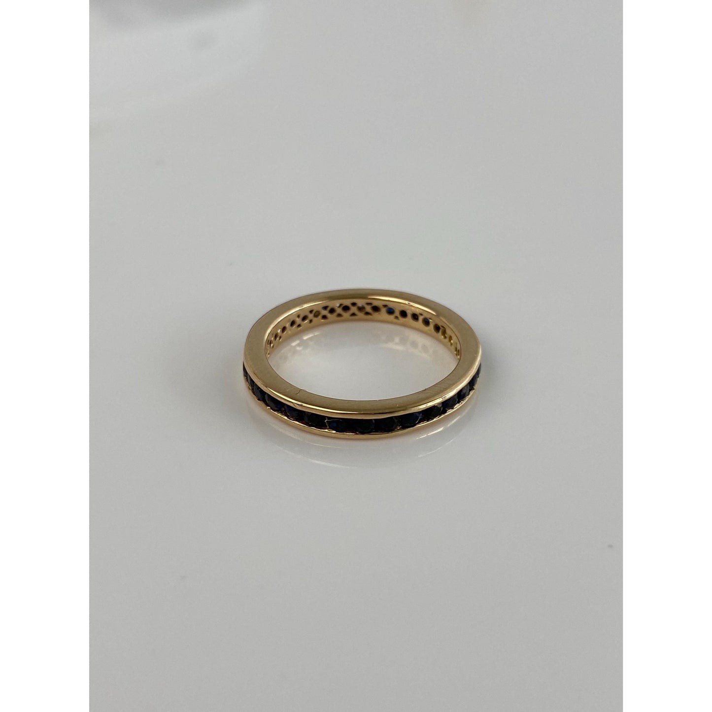 Solid 14k Yellow Gold Blue Sapphire Eternity Ring Band - Size 8