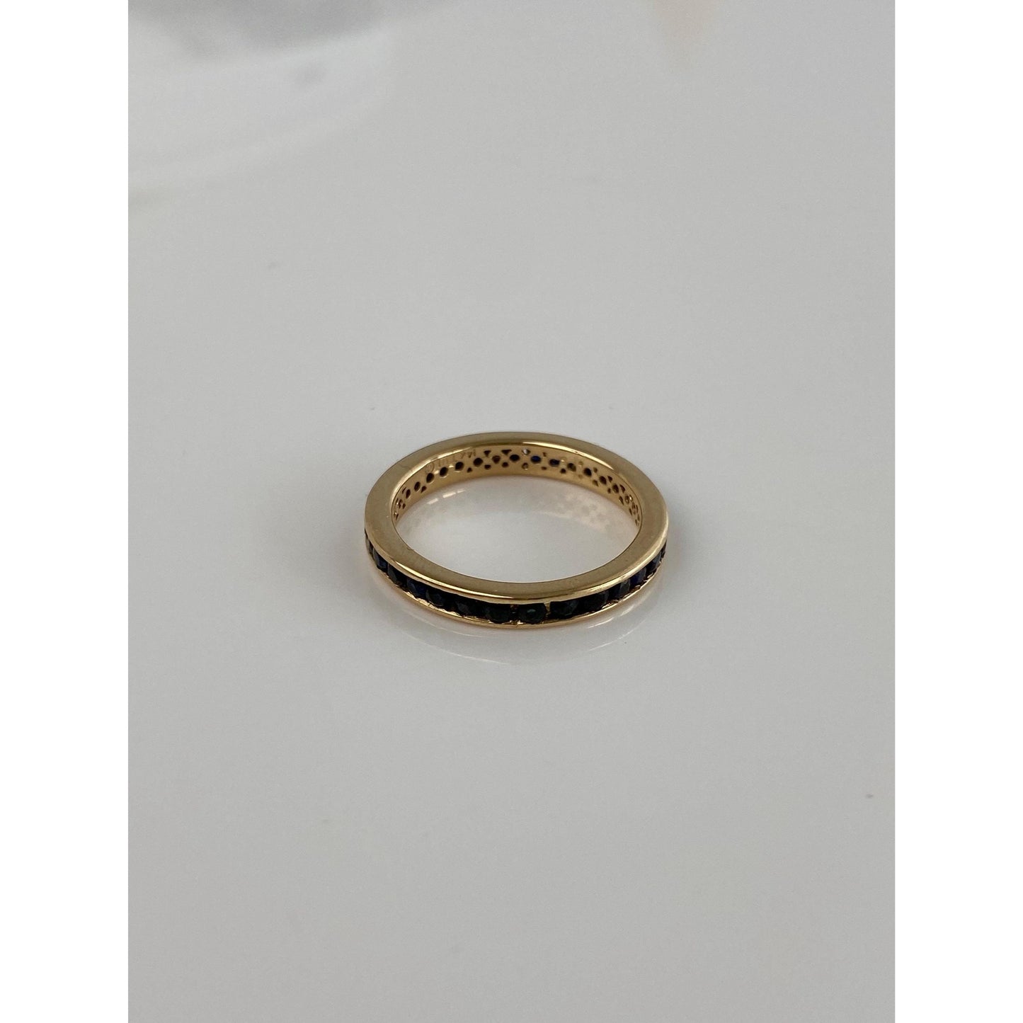 Solid 14k Yellow Gold Blue Sapphire Eternity Ring Band - Size 8